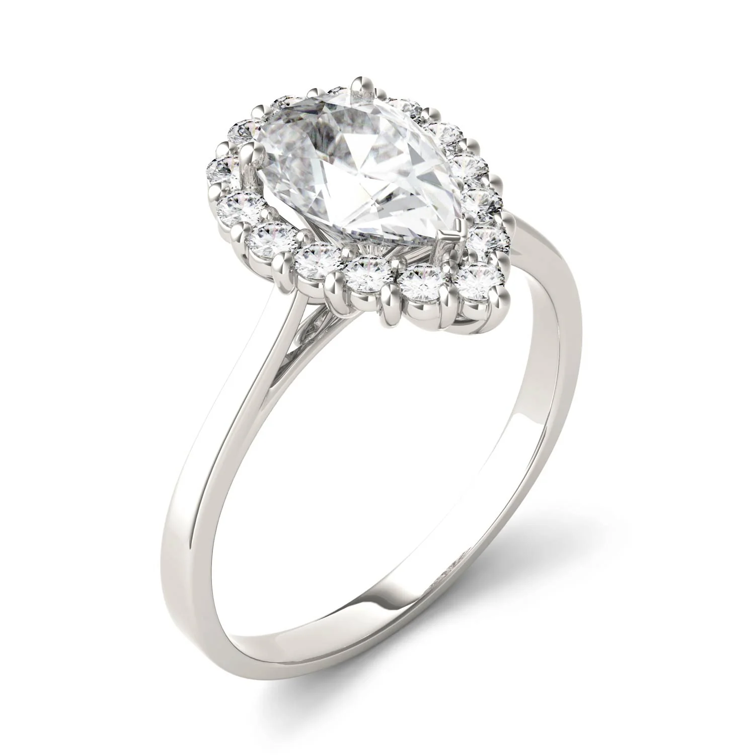 1.80 CTW DEW Pear Moissanite Halo Engagement Ring in 14K White Gold - Image 2
