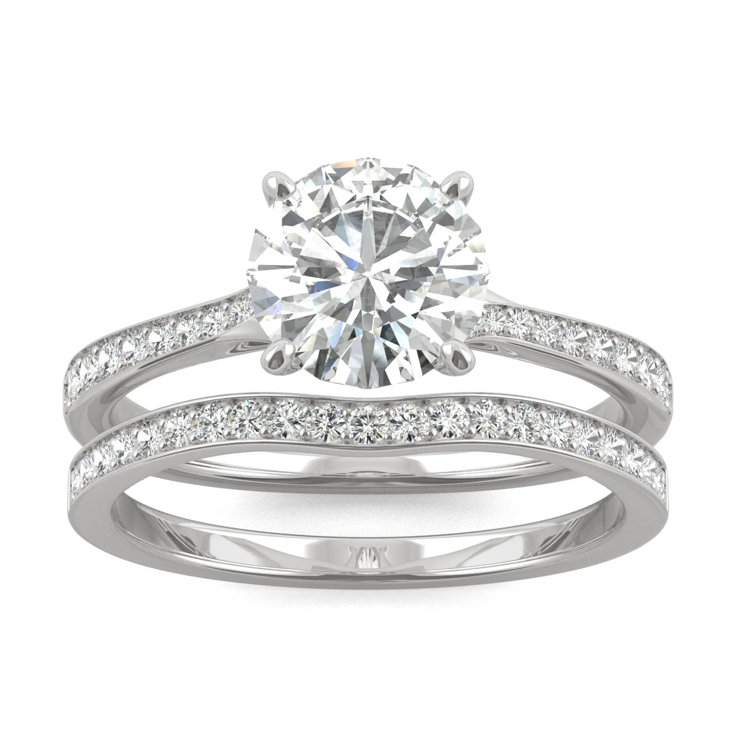 1.81 CTW DEW Round Moissanite Hidden Halo Accented Bridal Set in 14K White Gold