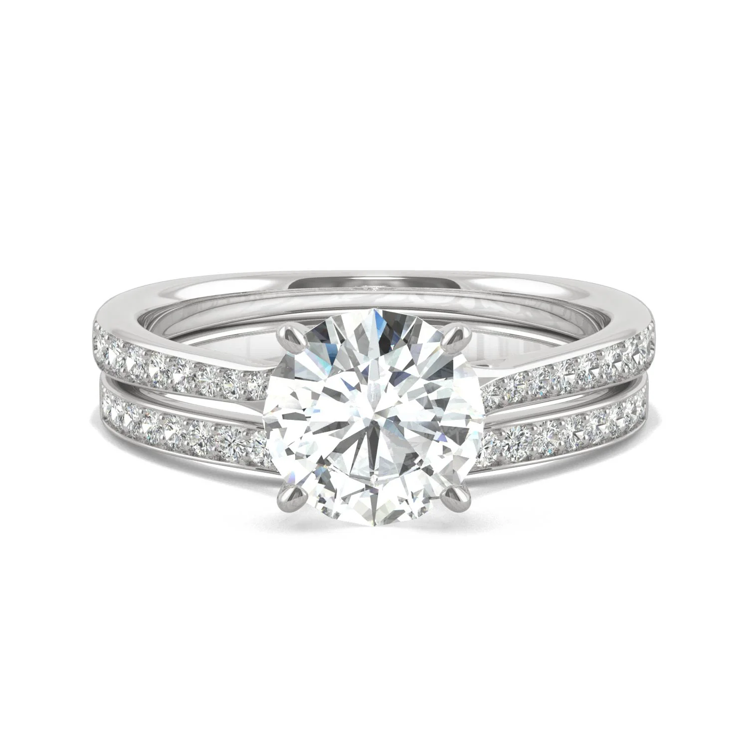 1.81 CTW DEW Round Moissanite Hidden Halo Accented Bridal Set in 14K White Gold - Image 4