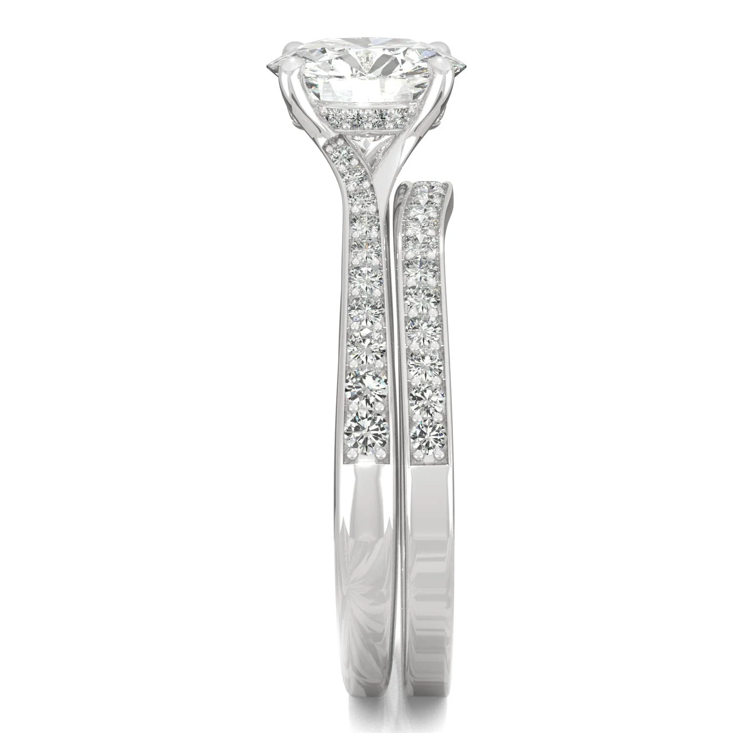 1.81 CTW DEW Round Moissanite Hidden Halo Accented Bridal Set in 14K White Gold - Image 5