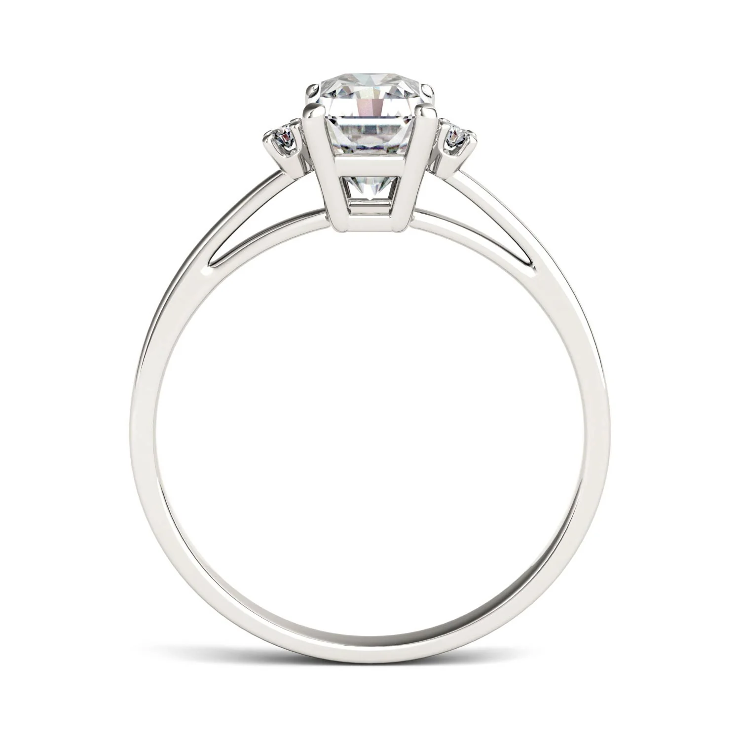 1.82 CTW DEW Radiant Forever One Moissanite Solitaire with Side Accents Engagement Ring in 14K White Gold, - Image 3