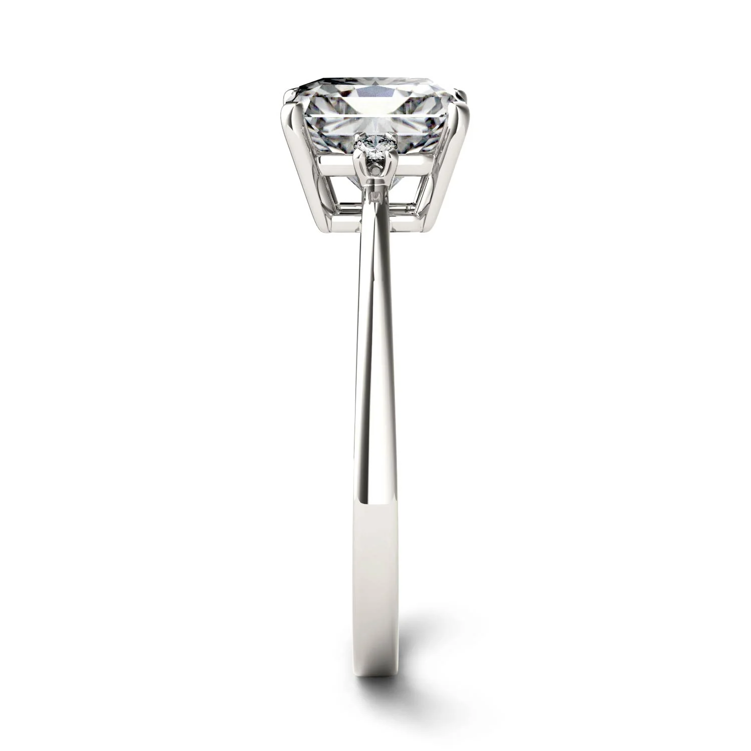 1.82 CTW DEW Radiant Forever One Moissanite Solitaire with Side Accents Engagement Ring in 14K White Gold, - Image 5