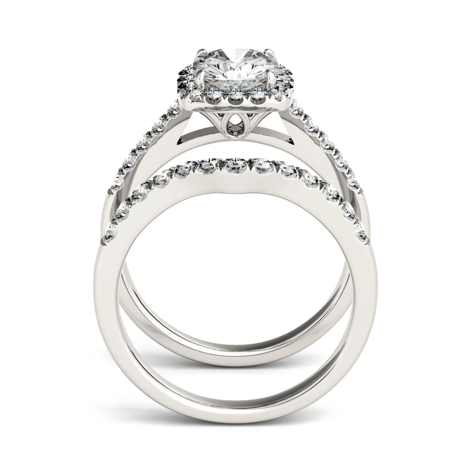 1.88 CTW DEW Cushion Moissanite Halo Bridal Set in 14K White Gold - Image 3