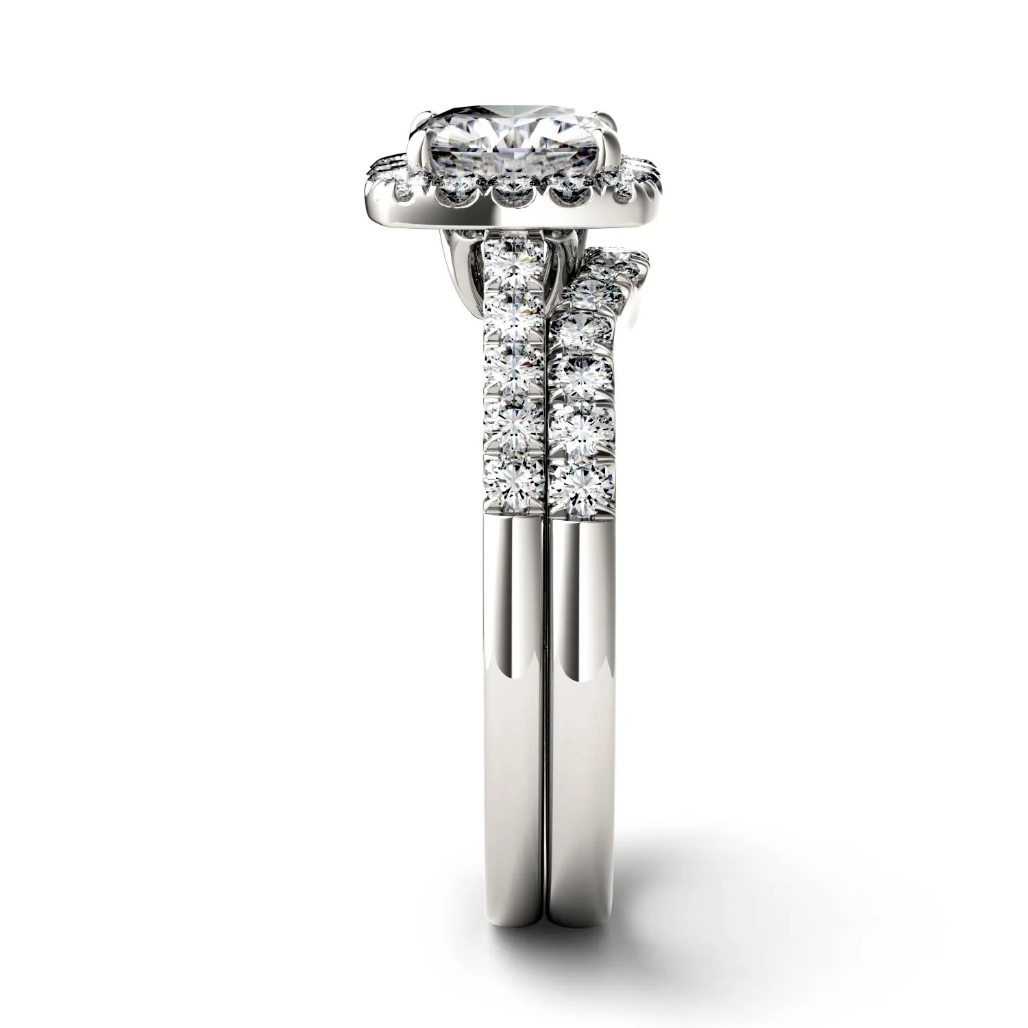 1.88 CTW DEW Cushion Moissanite Halo Bridal Set in 14K White Gold - Image 5