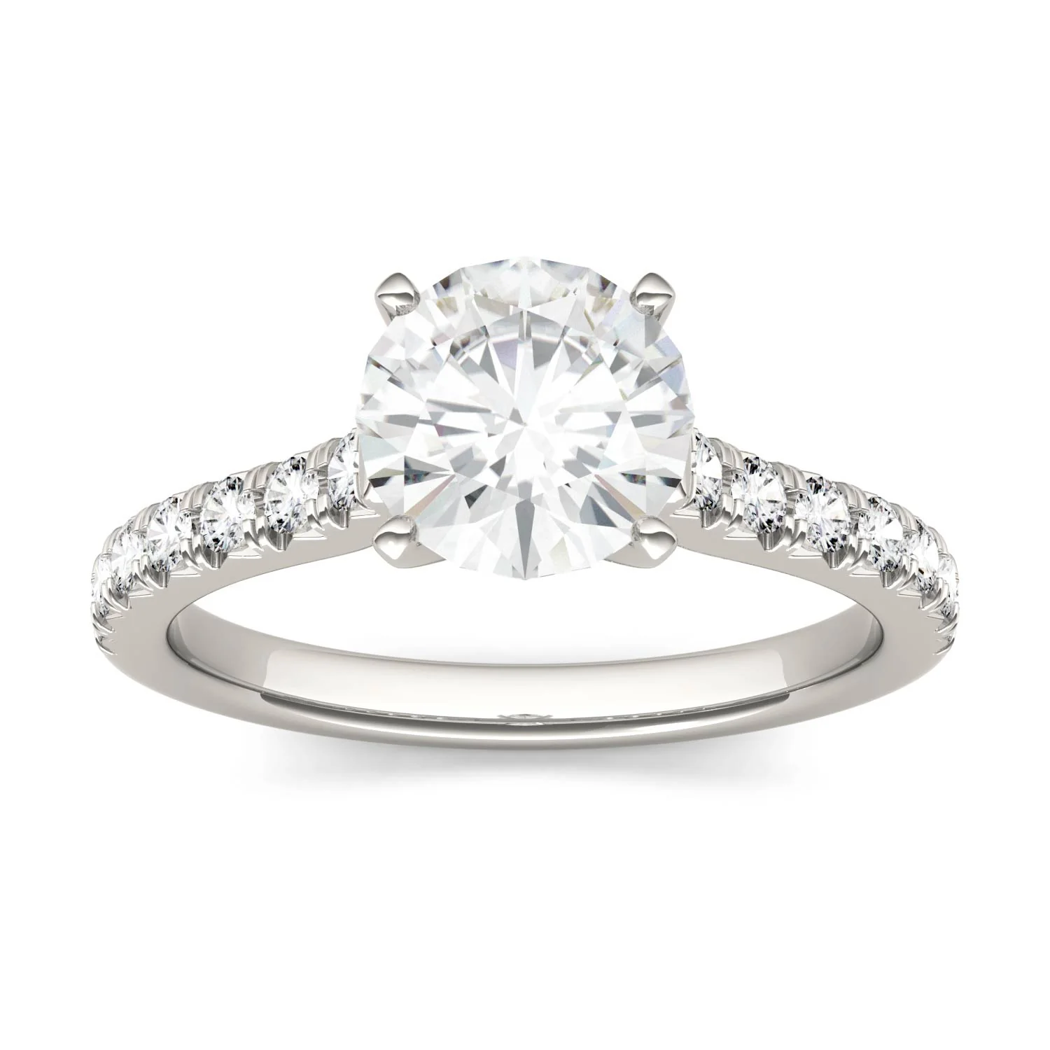 1.88 CTW DEW Round Moissanite Stone-Stone Engagement Ring in 14K White Gold