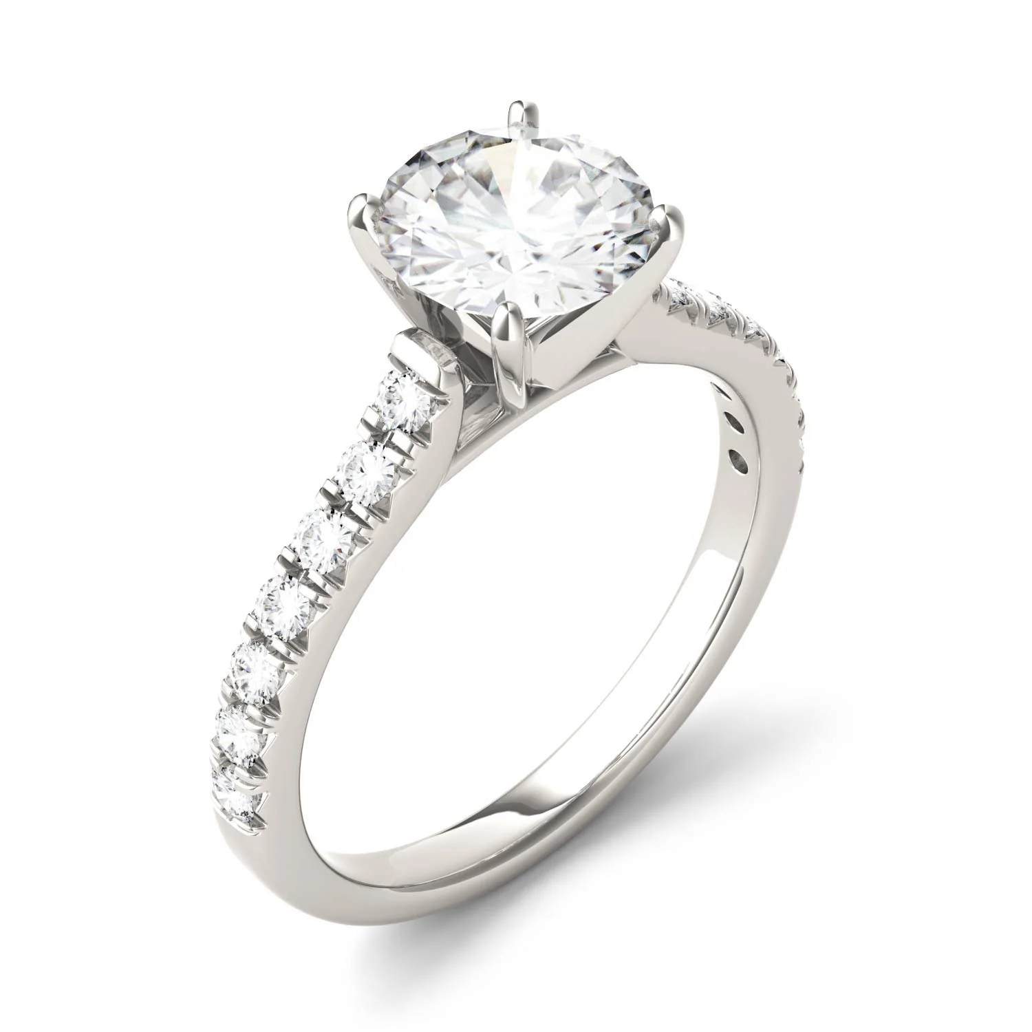 1.88 CTW DEW Round Moissanite Stone-Stone Engagement Ring in 14K White Gold - Image 2