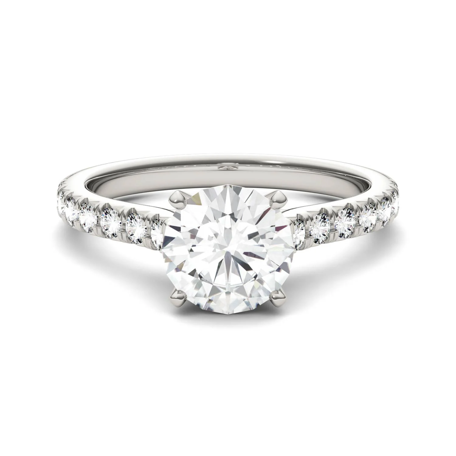 1.88 CTW DEW Round Moissanite Stone-Stone Engagement Ring in 14K White Gold - Image 4