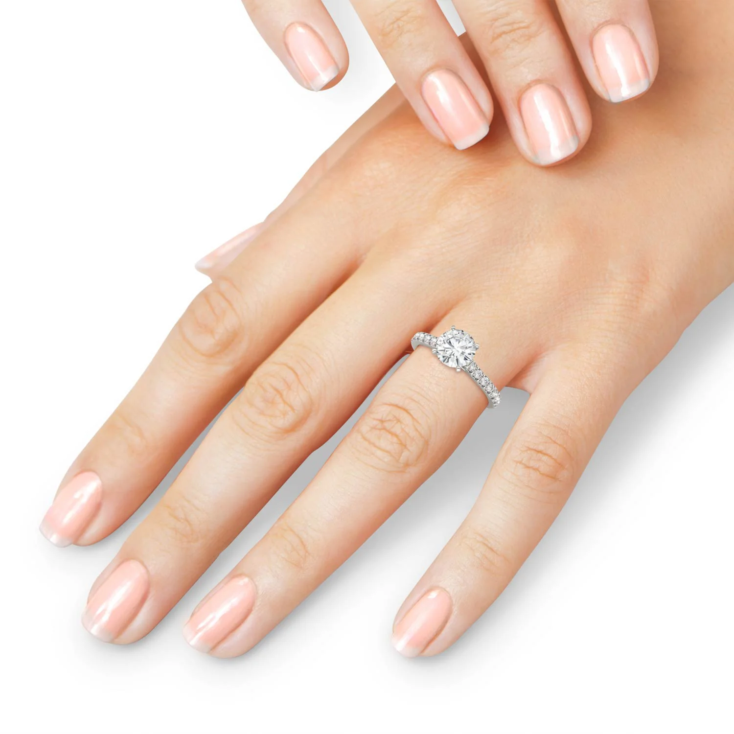 1.88 CTW DEW Round Moissanite Stone-Stone Engagement Ring in 14K White Gold - Image 6
