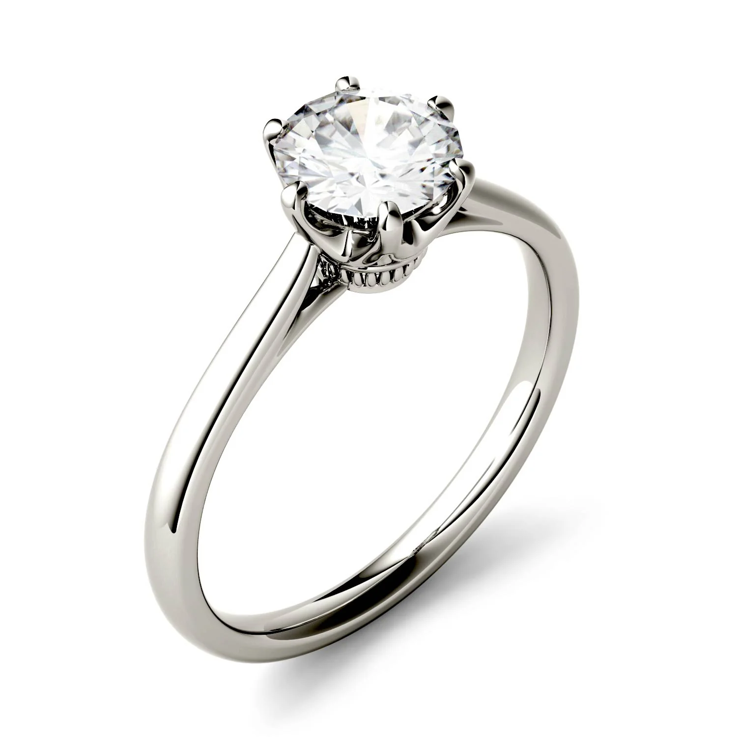 1.90 CTW DEW Round Moissanite Six Prong Solitaire Engagement Ring in 14K White Gold - Image 2