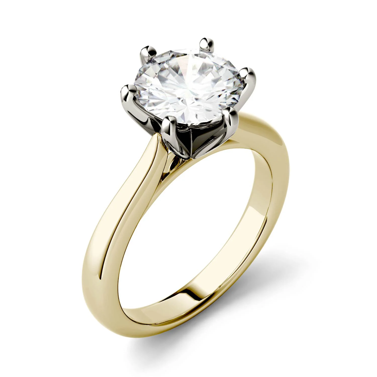 1.90 CTW DEW Round Moissanite Six-Prong Solitaire Ring in 14K Two-Tone Gold - Image 2