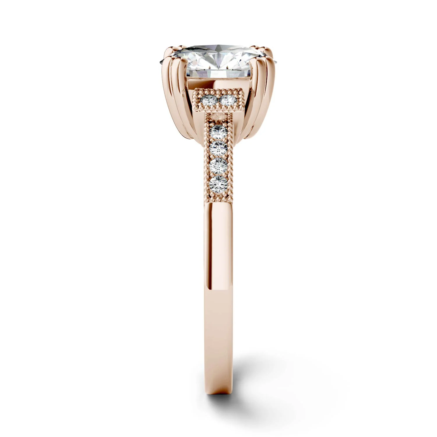 1.96 CTW DEW Round Moissanite Milgrain Accented Engagement Ring in 14K Rose Gold - Image 5