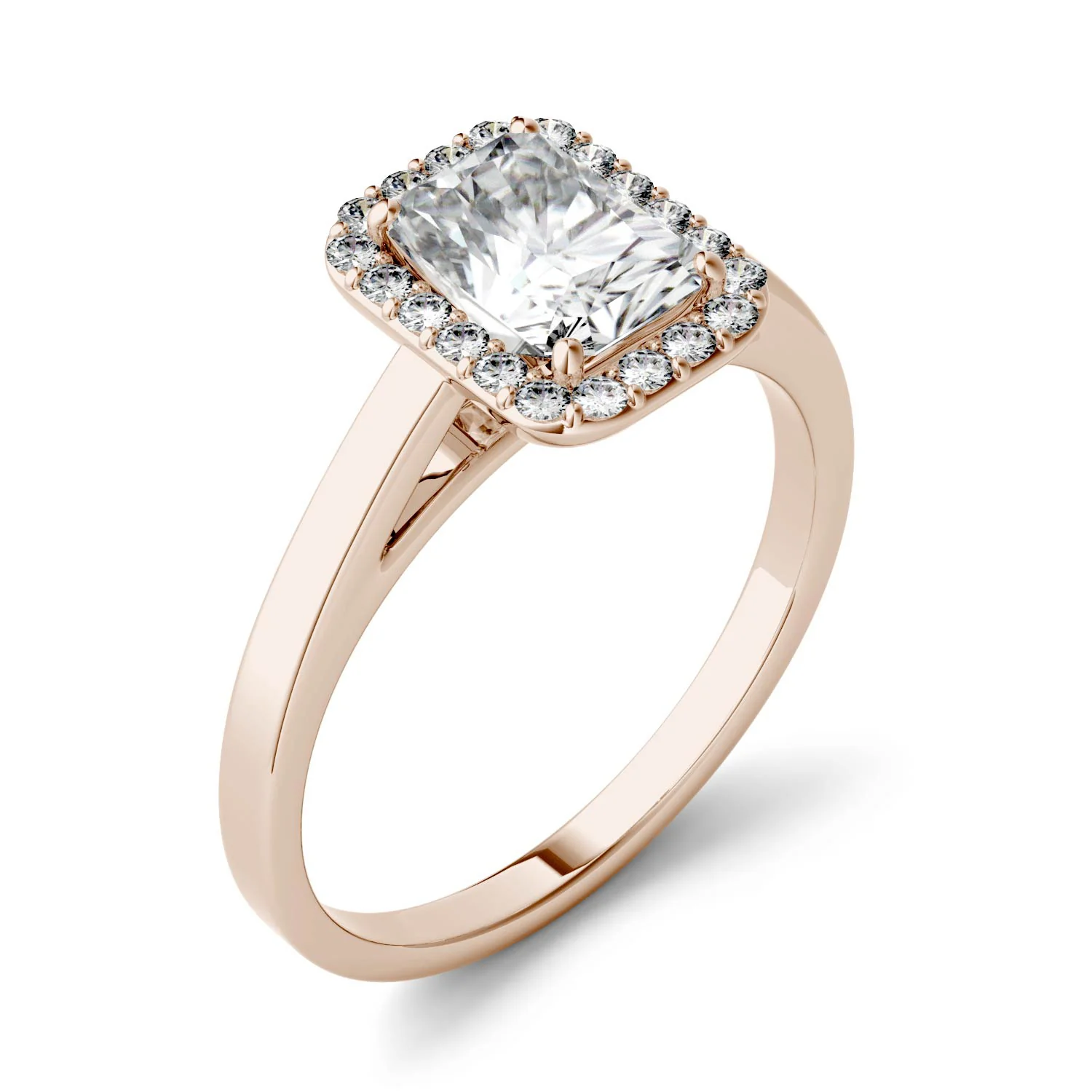 1.98 CTW DEW Radiant Moissanite Halo Engagement Ring in 14K Rose Gold - Image 2