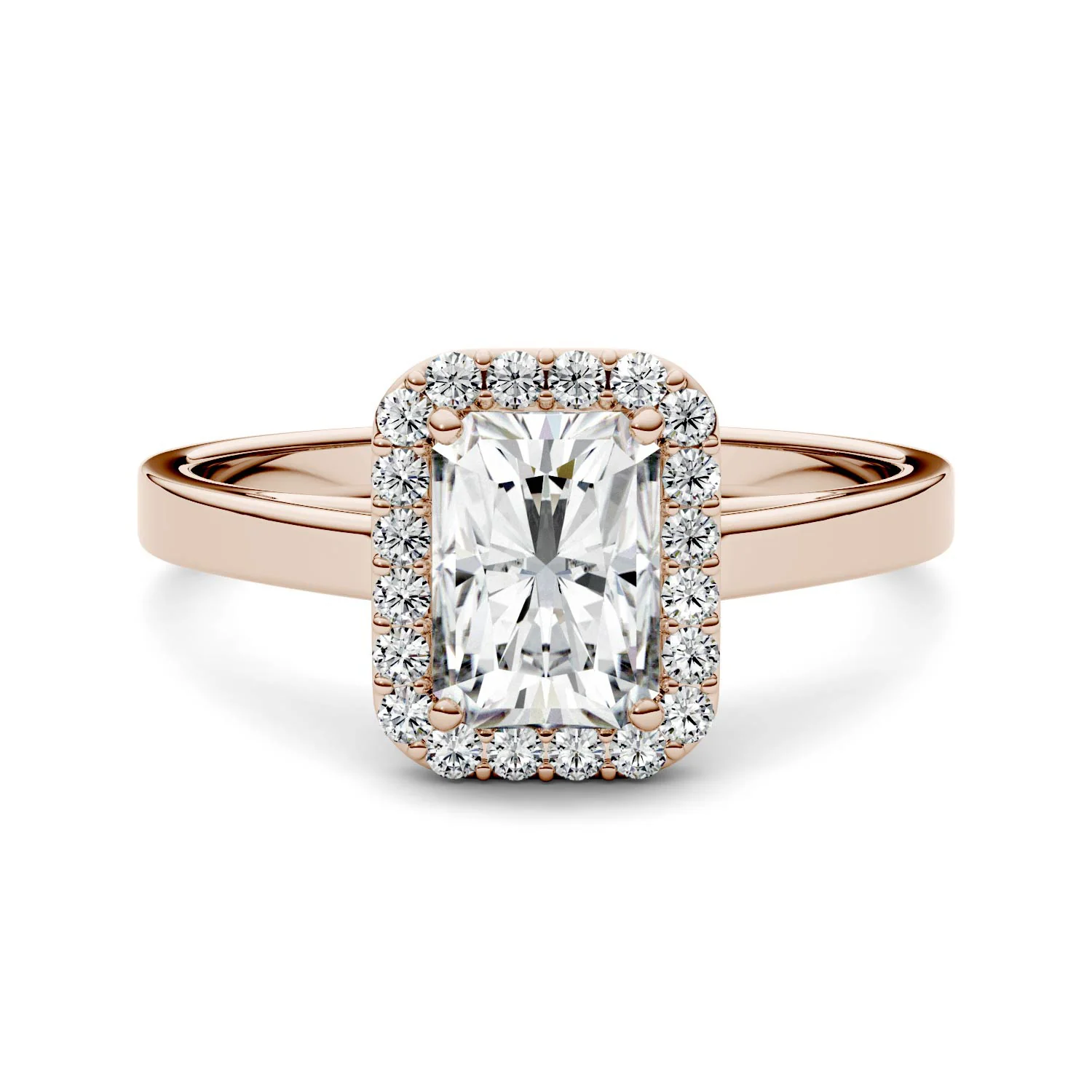 1.98 CTW DEW Radiant Moissanite Halo Engagement Ring in 14K Rose Gold - Image 4