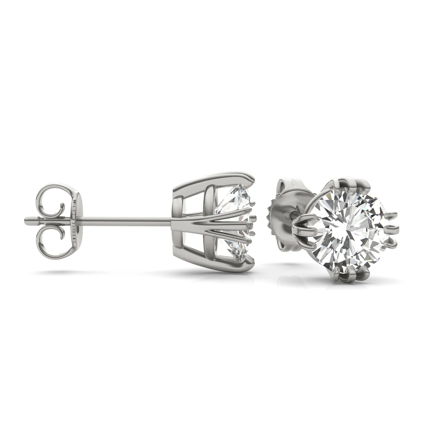 2.00 CTW DEW Round Moissanite Triple Prong Stud Earrings - Image 2