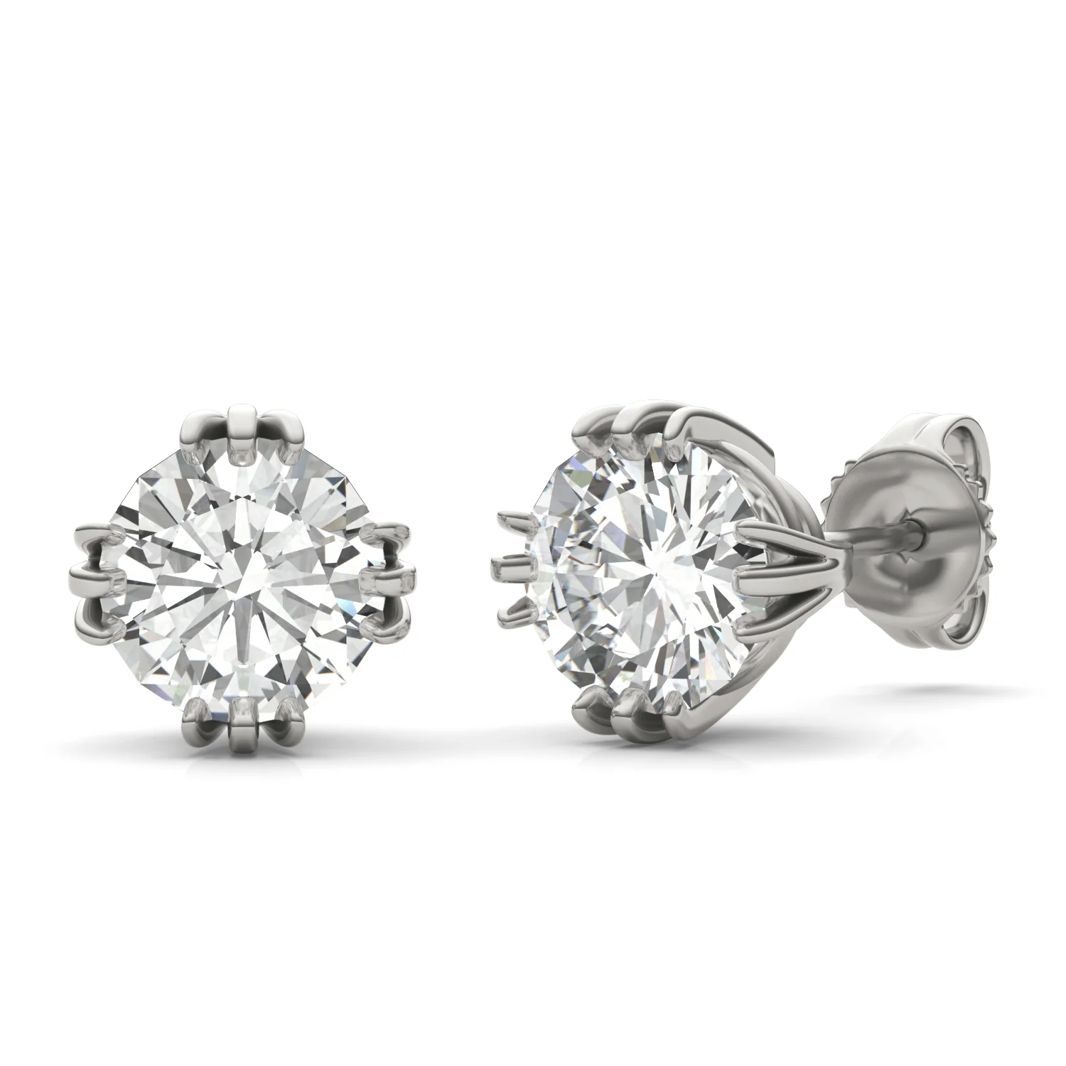 2.00 CTW DEW Round Moissanite Triple Prong Stud Earrings - Image 3