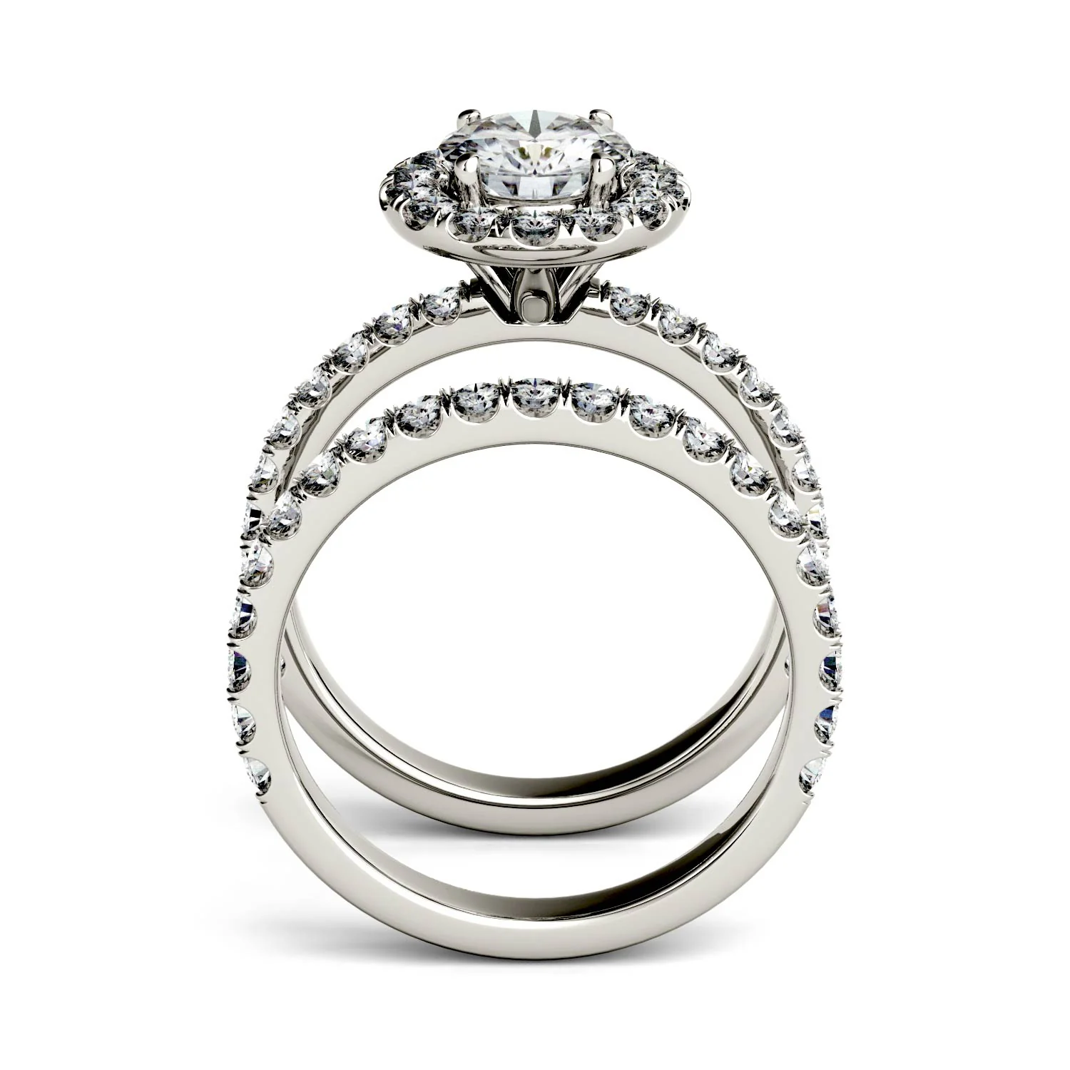 2.02 CTW DEW Round Moissanite Halo with Side Accents Bridal Set in 14K White Gold - Image 3