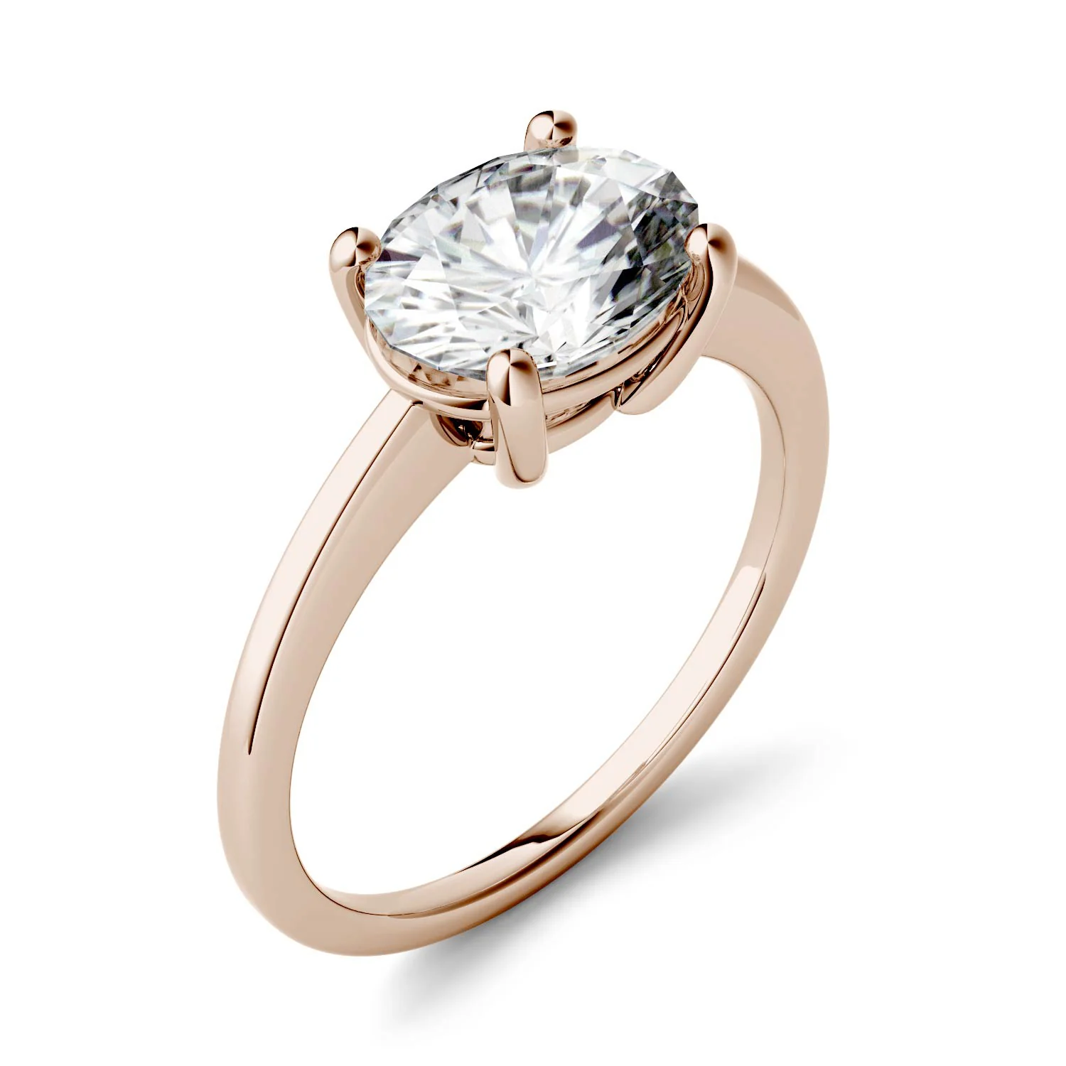 2.10 CTW DEW Oval Moissanite East-West Solitaire Engagement Ring in 14K Rose Gold - Image 2
