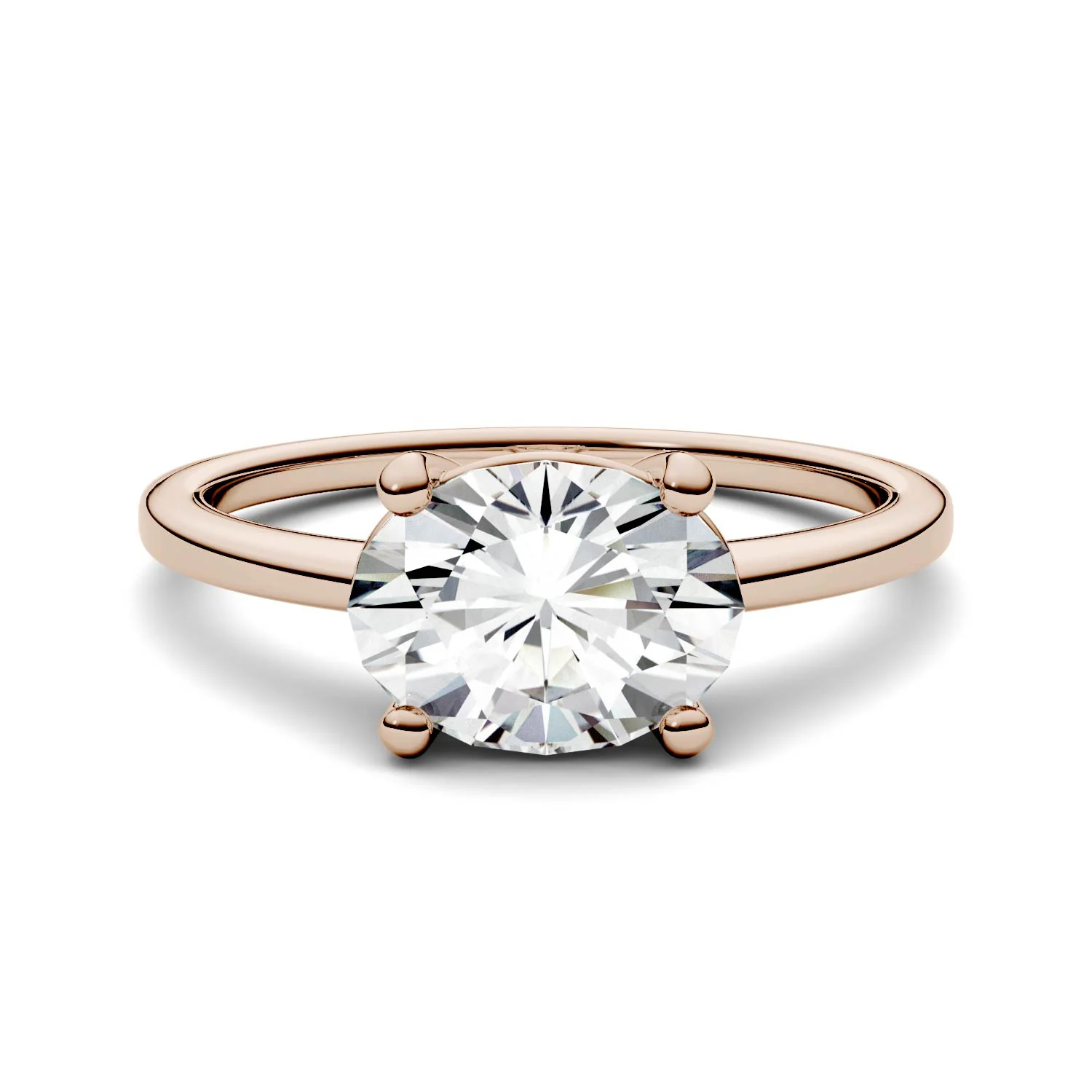 2.10 CTW DEW Oval Moissanite East-West Solitaire Engagement Ring in 14K Rose Gold - Image 4
