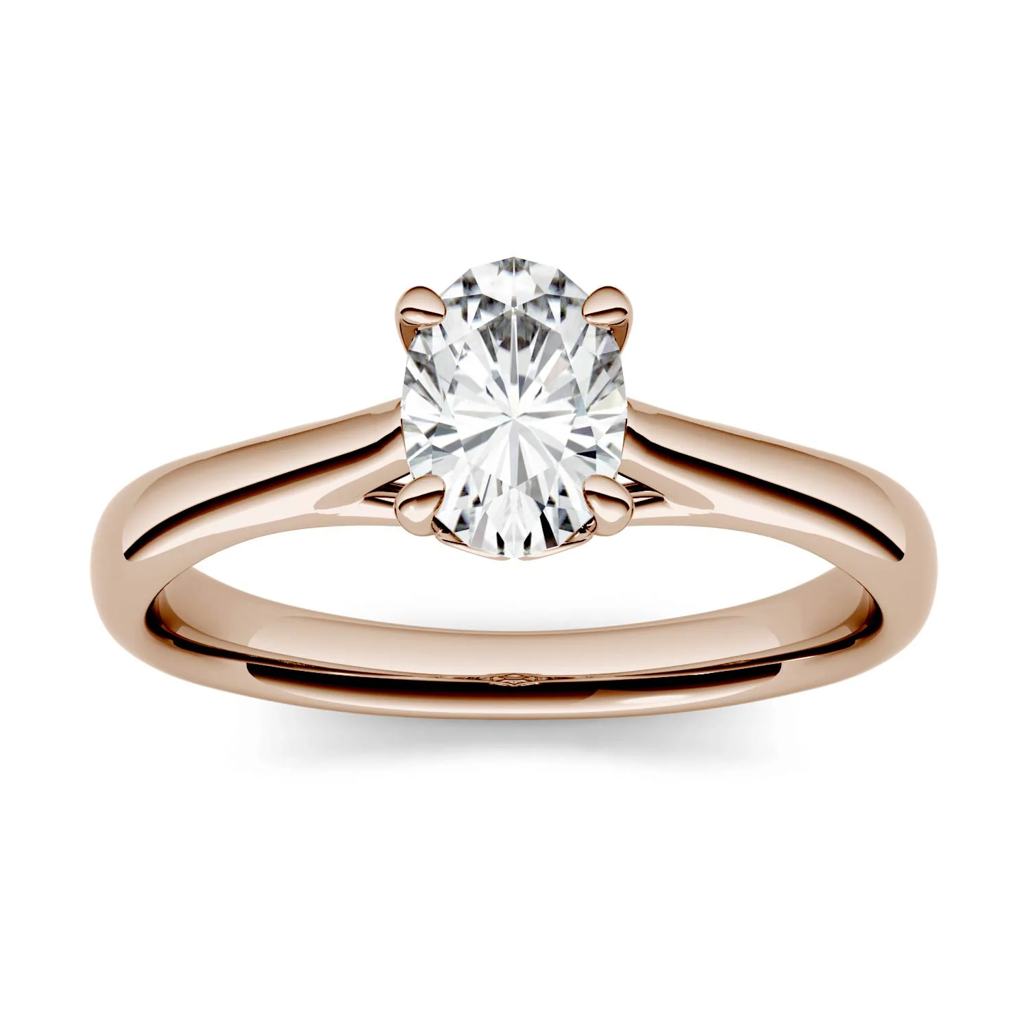 2.10 CTW DEW Oval Moissanite Four Prong Solitaire Engagement Ring in 14K Rose Gold