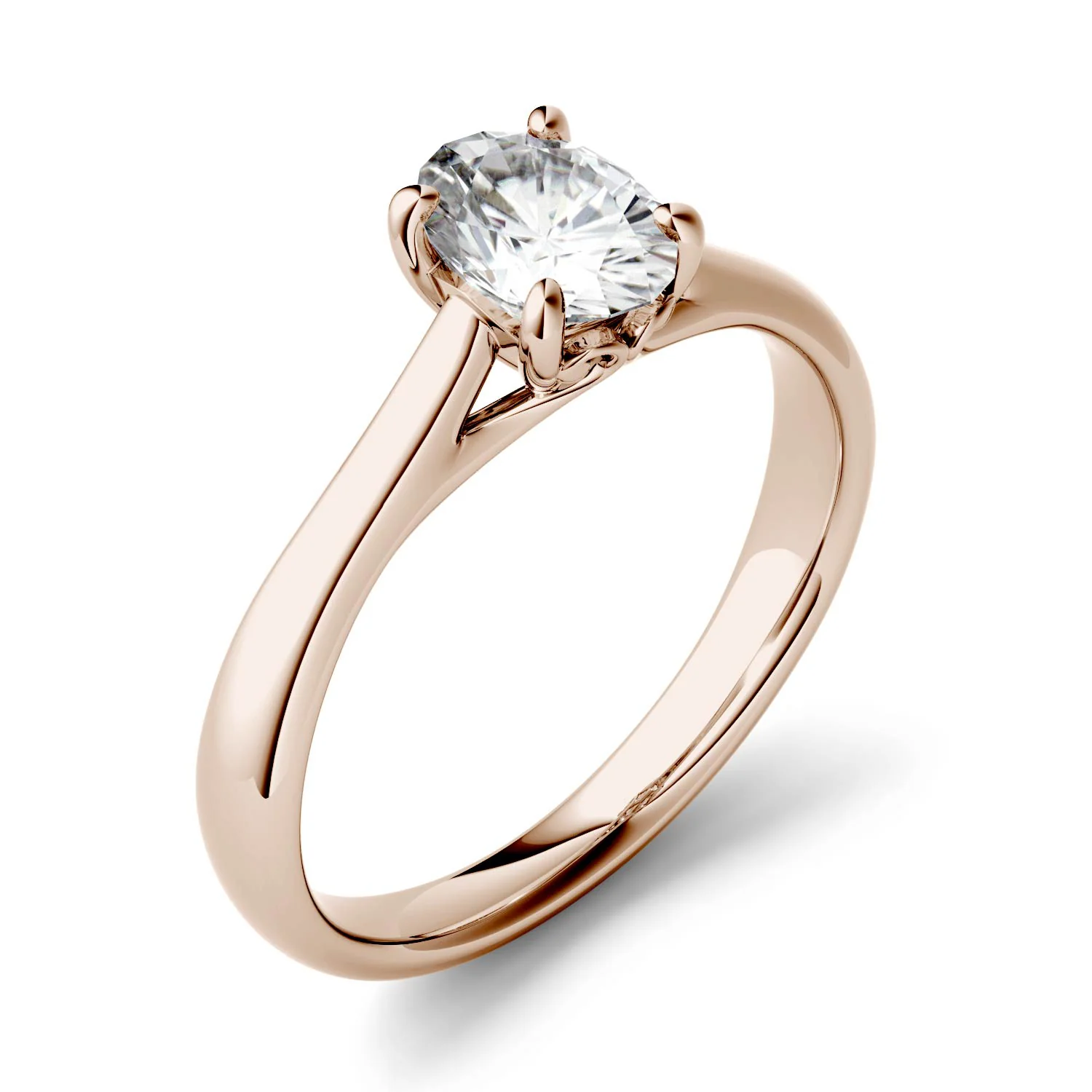 2.10 CTW DEW Oval Moissanite Four Prong Solitaire Engagement Ring in 14K Rose Gold - Image 2