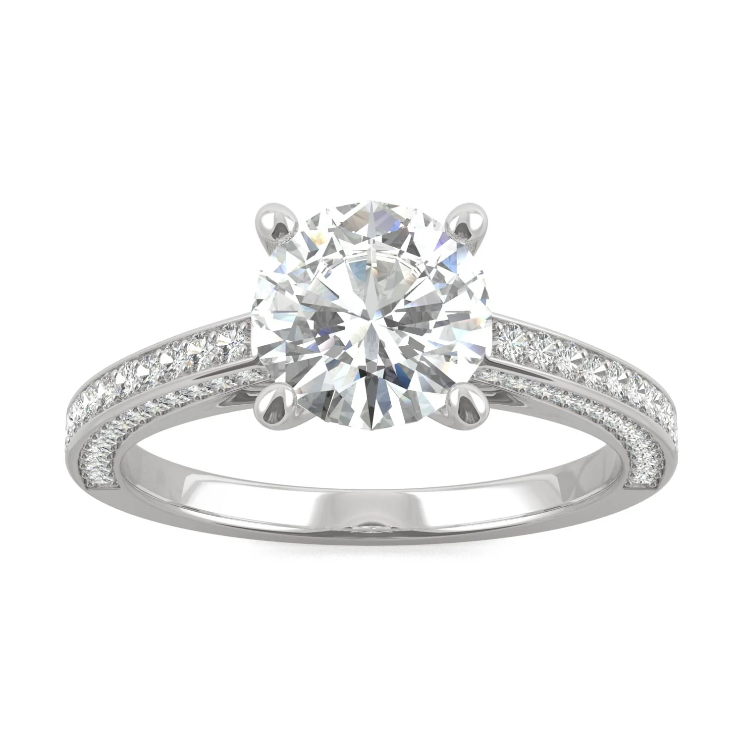 2.10 CTW DEW Round Moissanite Three-Sided Cathedral Engagement Ring in 14K White Gold
