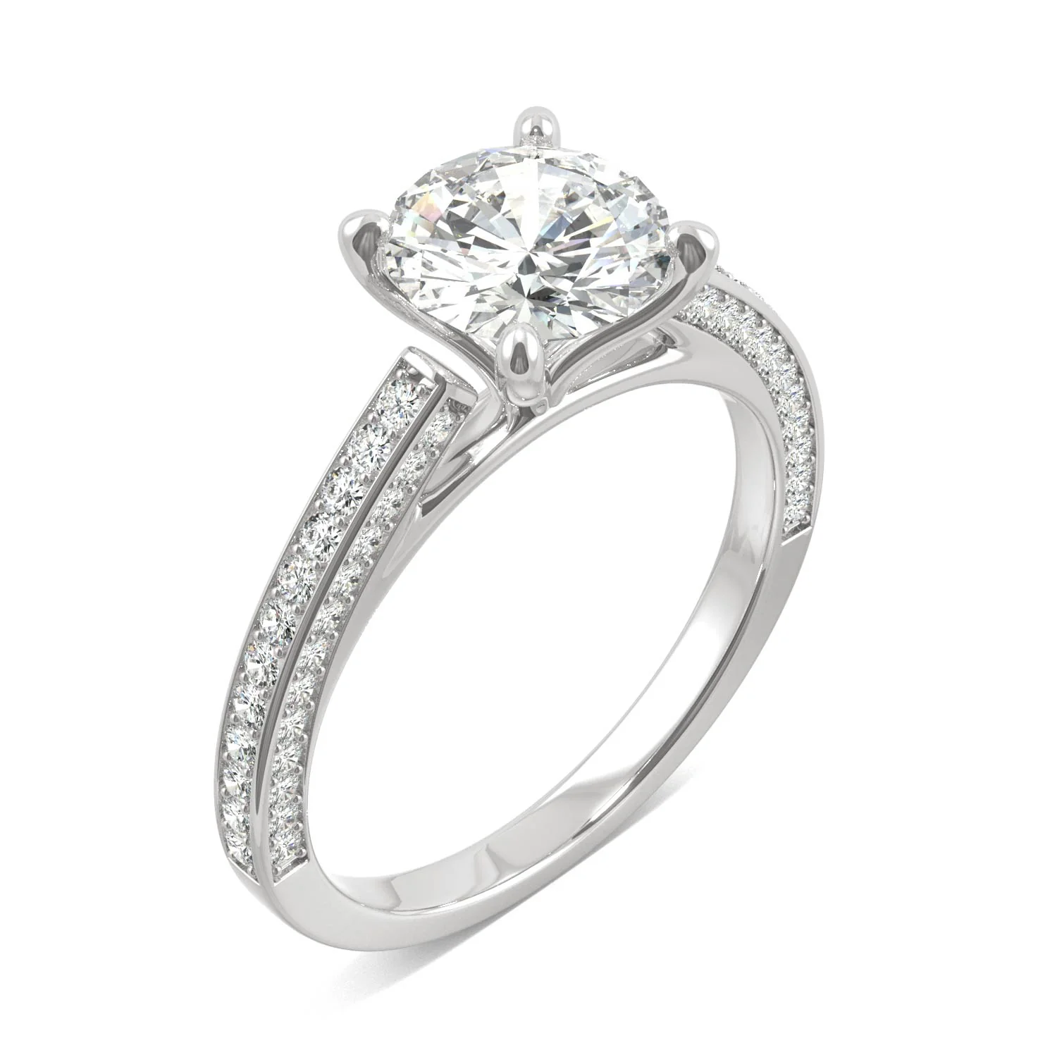 2.10 CTW DEW Round Moissanite Three-Sided Cathedral Engagement Ring in 14K White Gold - Image 2