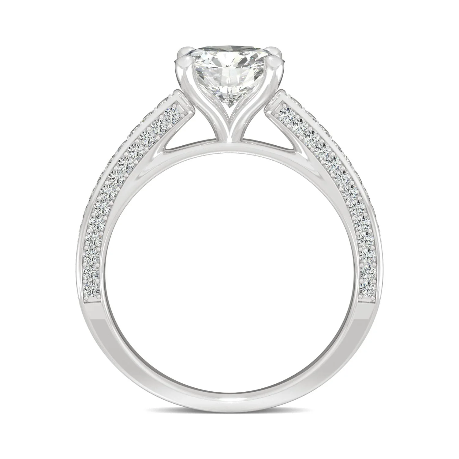 2.10 CTW DEW Round Moissanite Three-Sided Cathedral Engagement Ring in 14K White Gold - Image 3