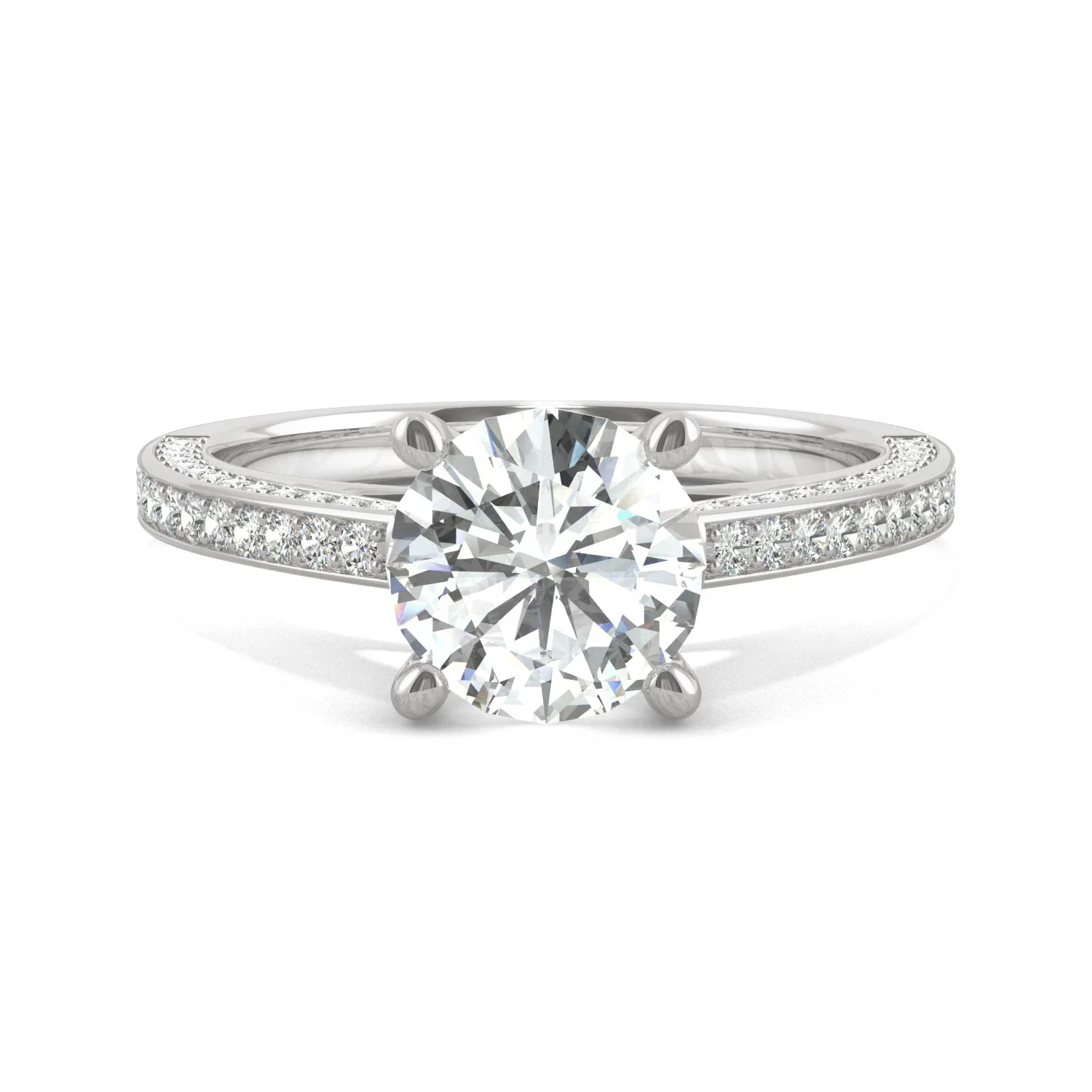2.10 CTW DEW Round Moissanite Three-Sided Cathedral Engagement Ring in 14K White Gold - Image 4