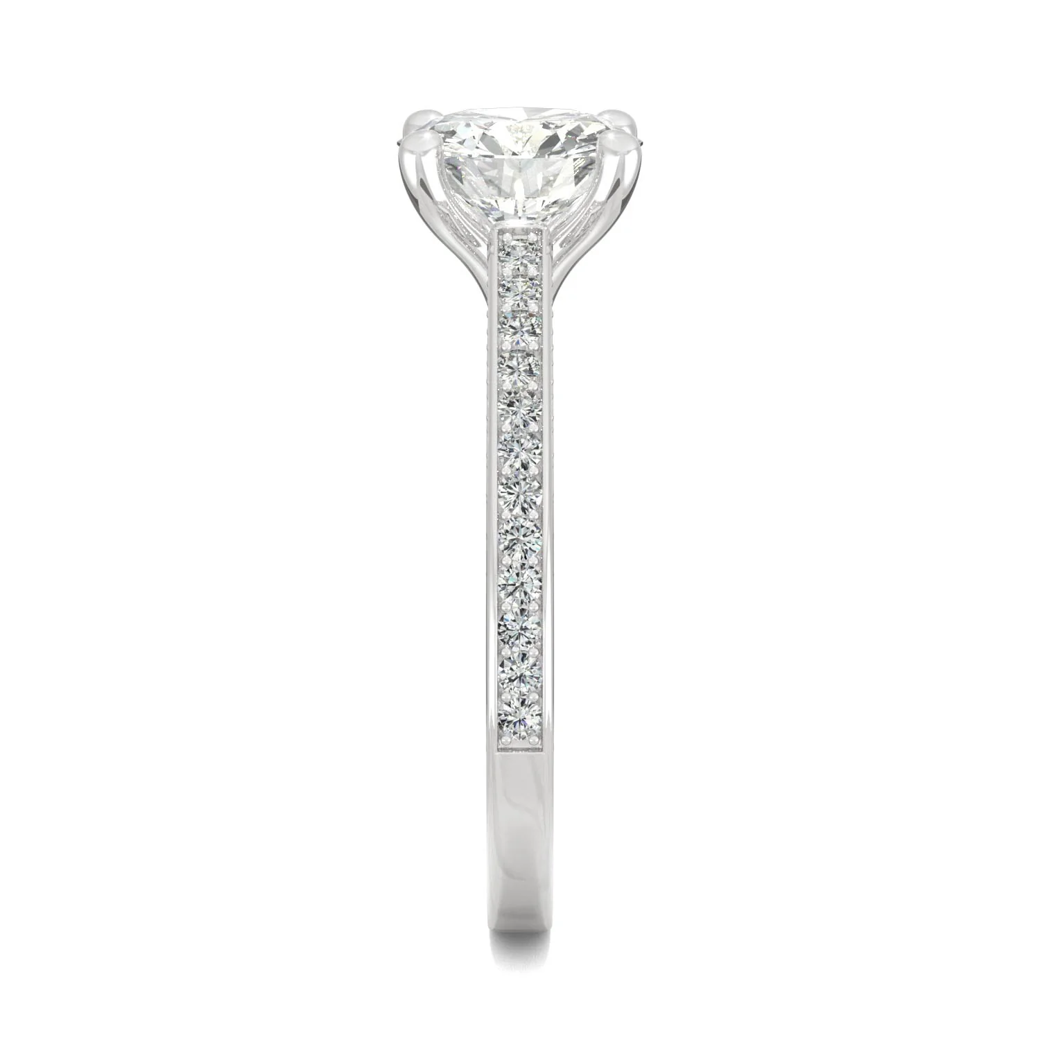 2.10 CTW DEW Round Moissanite Three-Sided Cathedral Engagement Ring in 14K White Gold - Image 5