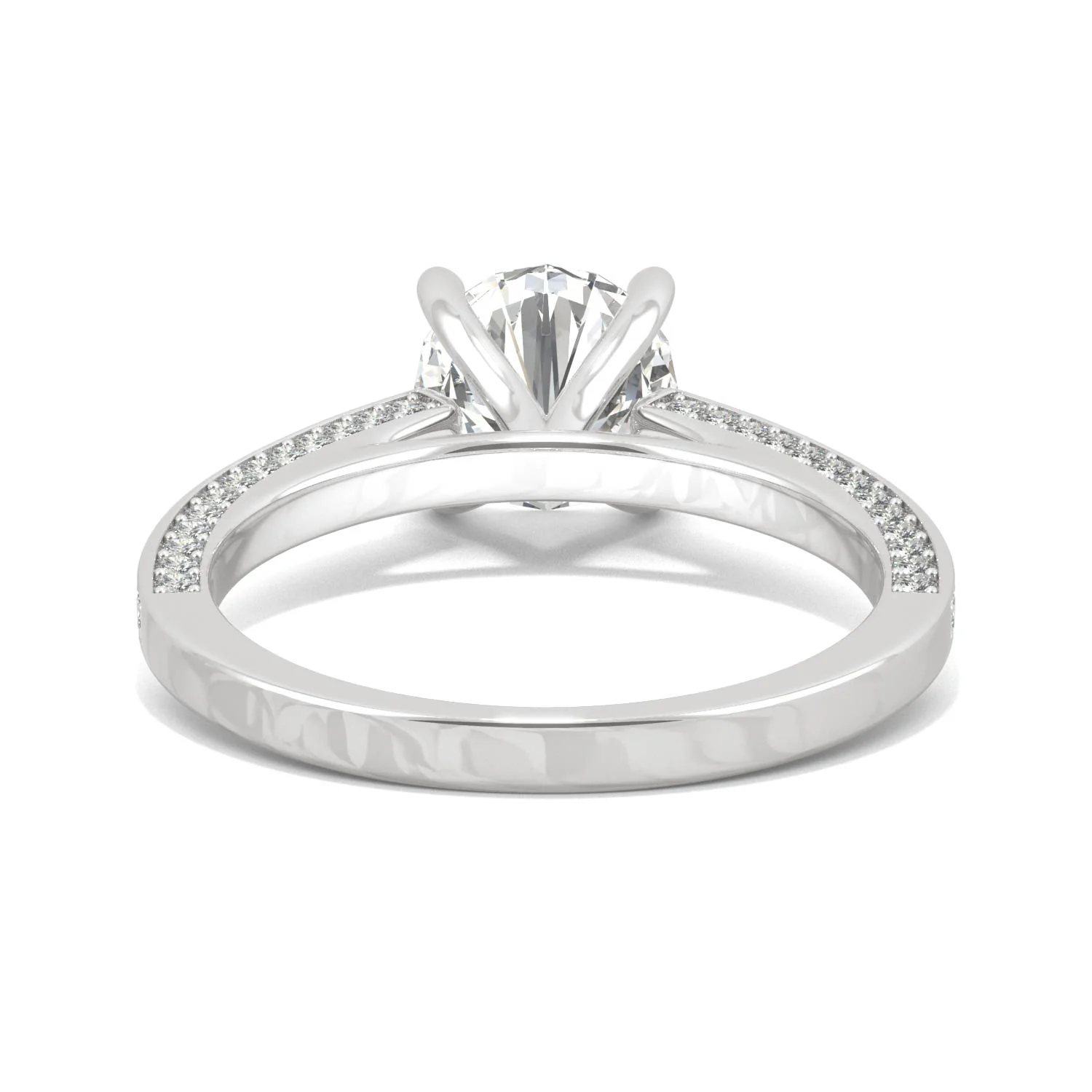 2.10 CTW DEW Round Moissanite Three-Sided Cathedral Engagement Ring in 14K White Gold - Image 6