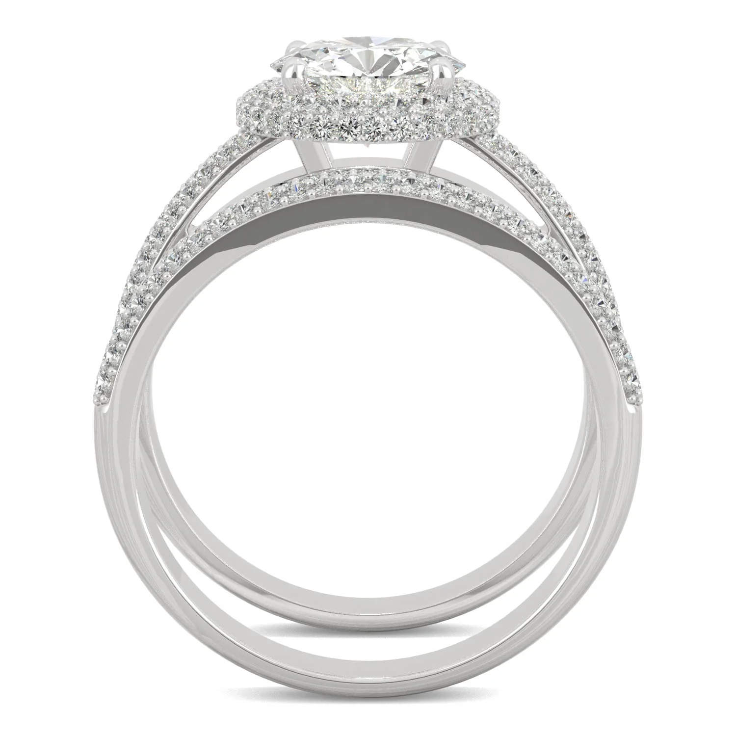 2.11 CTW DEW 14K White Gold Round Moissanite Pave Halo Bridal Set - Image 3