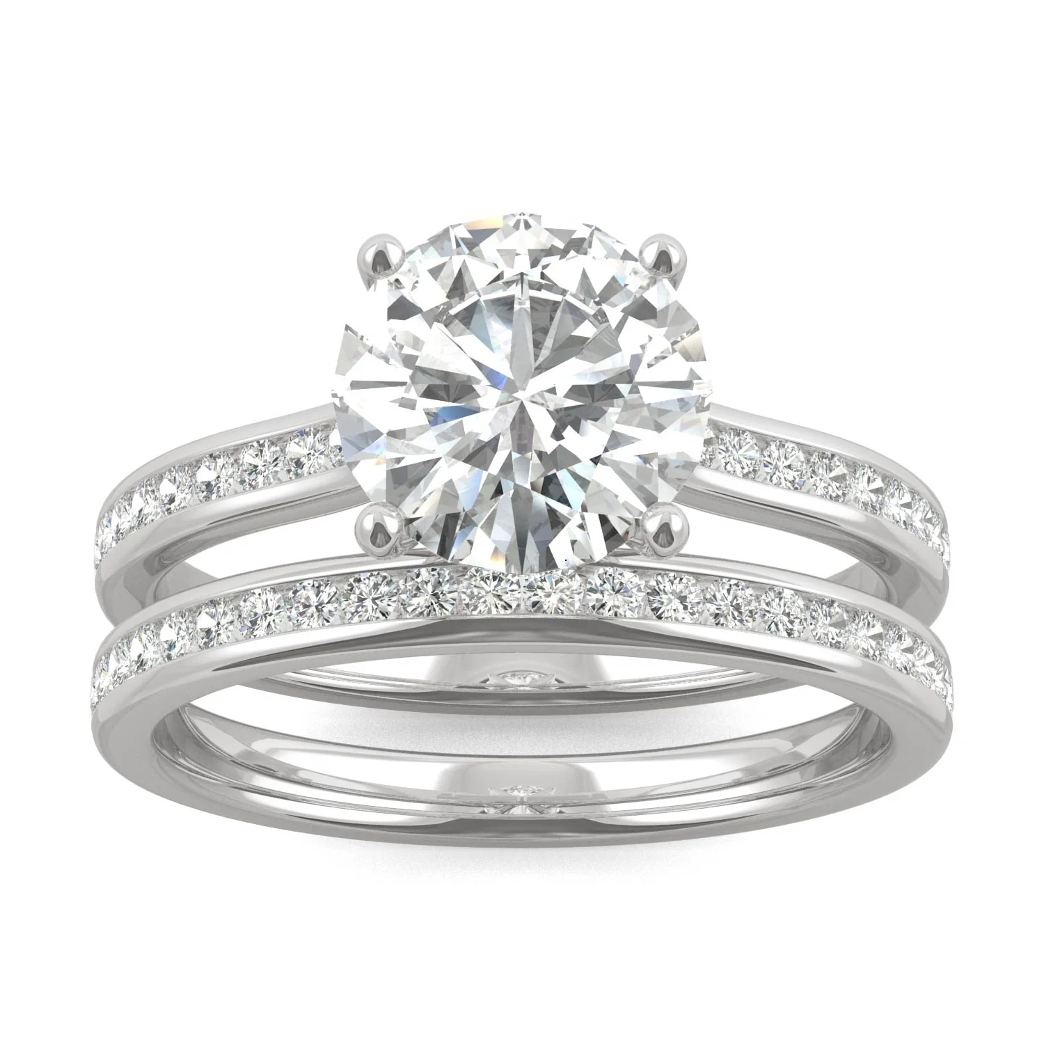 2.27 CTW DEW Round Moissanite Channel Set Bridal Set in 14K White Gold