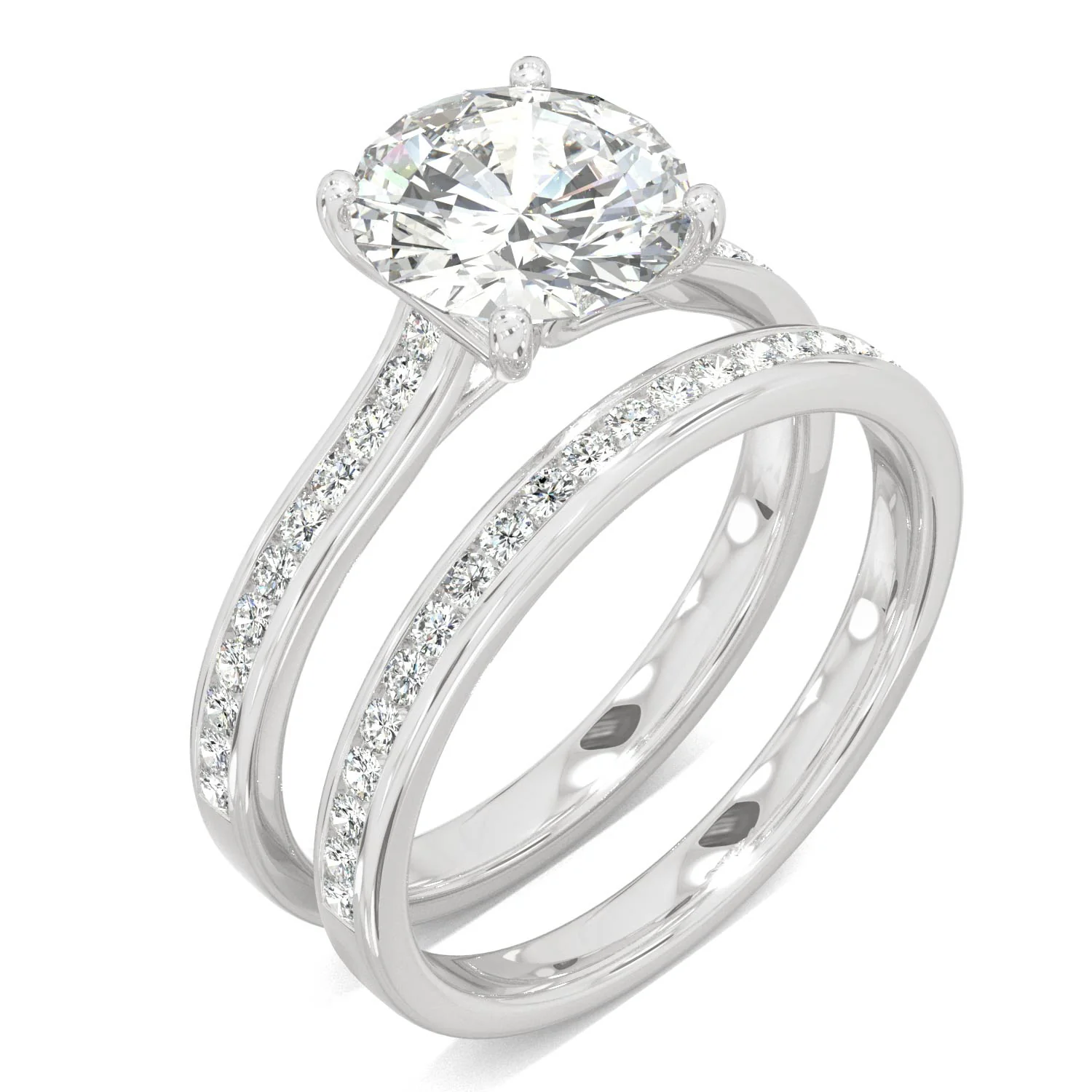2.27 CTW DEW Round Moissanite Channel Set Bridal Set in 14K White Gold - Image 2