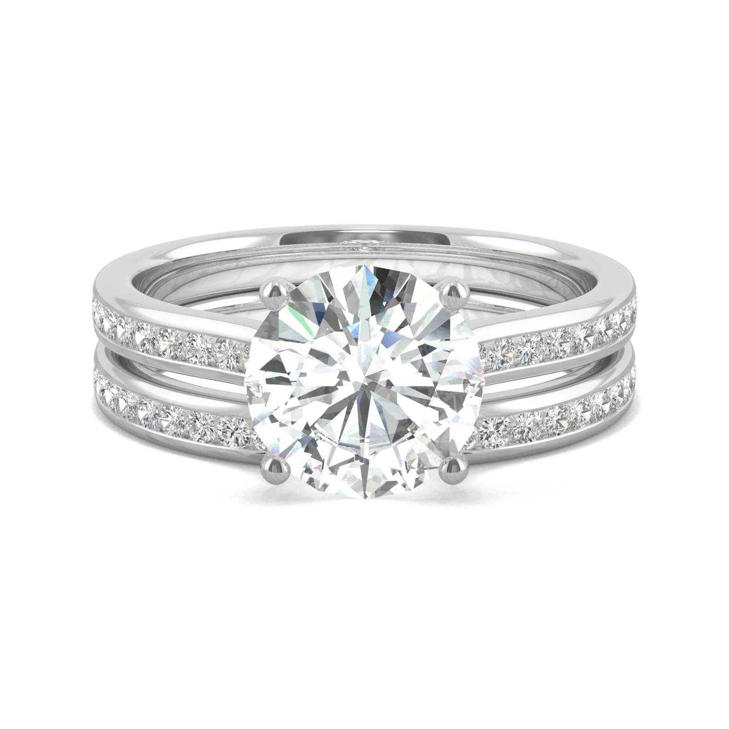 2.27 CTW DEW Round Moissanite Channel Set Bridal Set in 14K White Gold - Image 4