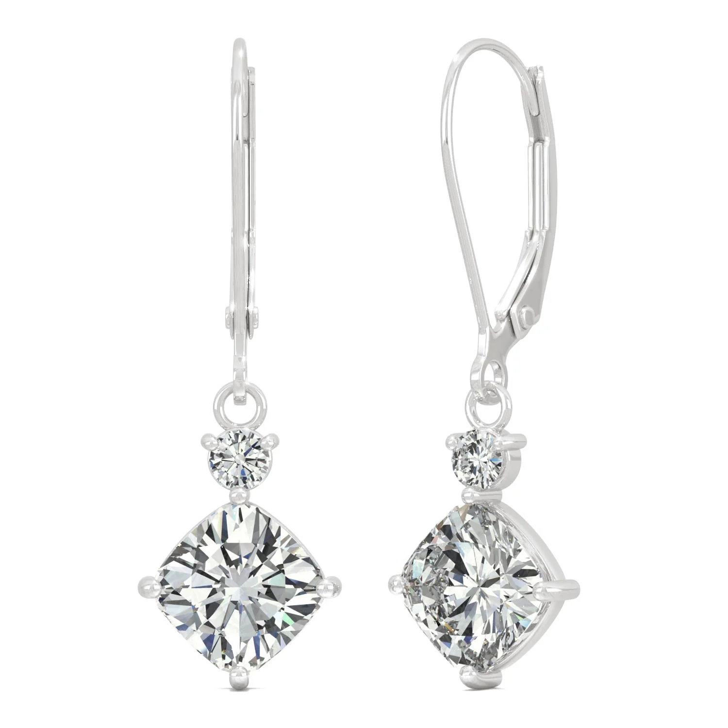 2.32 CTW DEW Cushion Moissanite Drop Leverback Earrings in 14K White Gold - Image 3