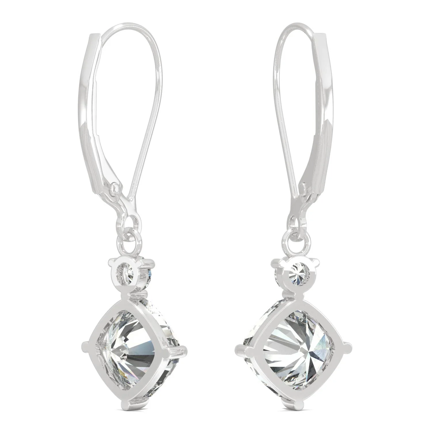2.32 CTW DEW Cushion Moissanite Drop Leverback Earrings in 14K White Gold - Image 5