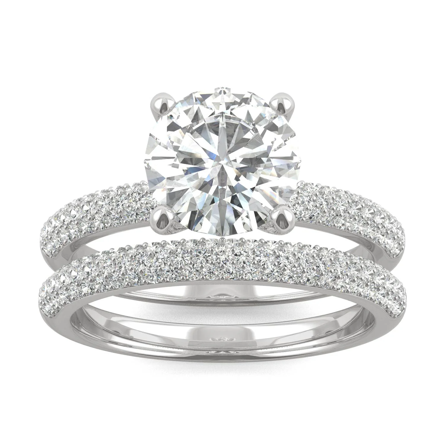 2.34 CTW DEW 14K White Gold Round Moissanite Pave Bridal Set