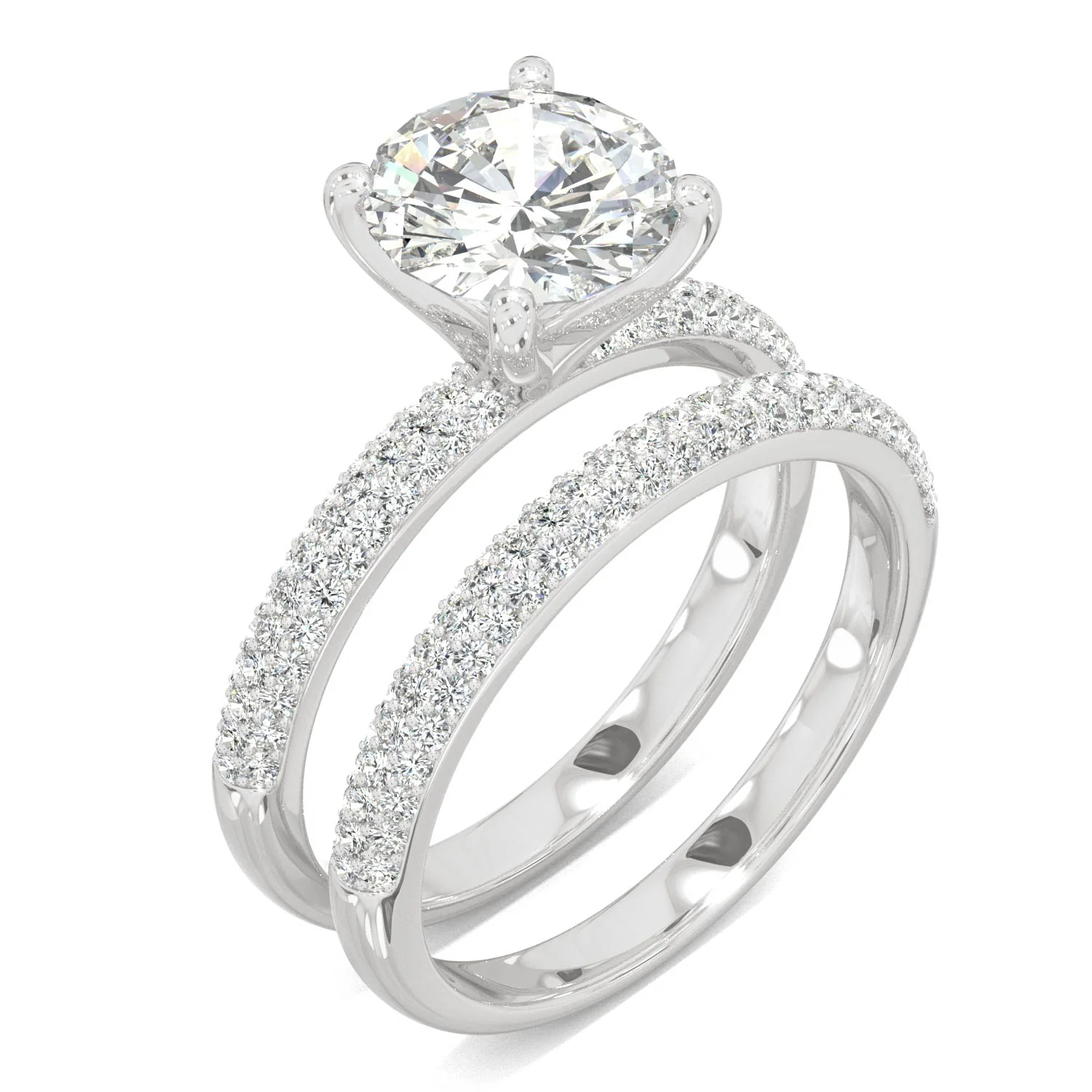 2.34 CTW DEW 14K White Gold Round Moissanite Pave Bridal Set - Image 2