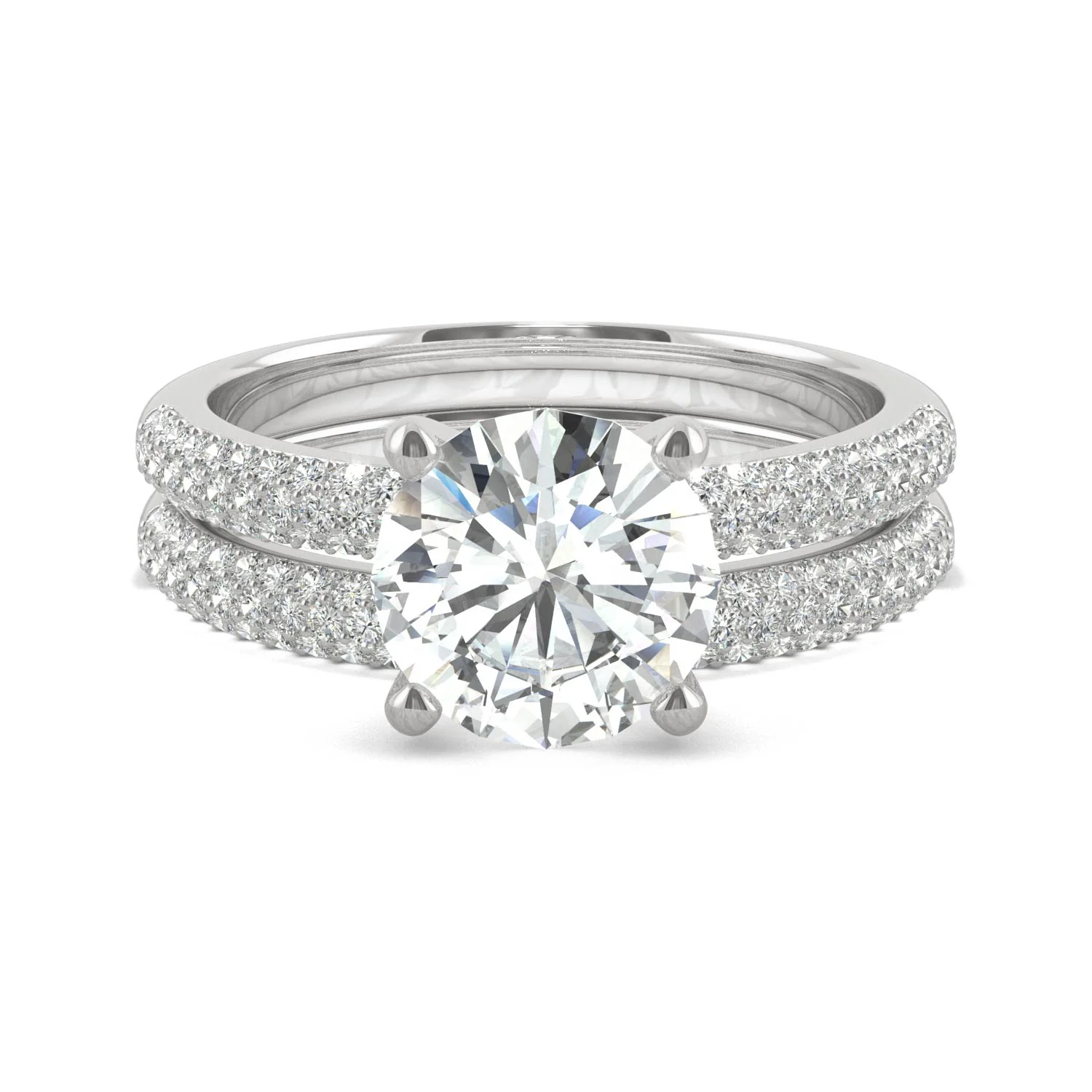 2.34 CTW DEW 14K White Gold Round Moissanite Pave Bridal Set - Image 4
