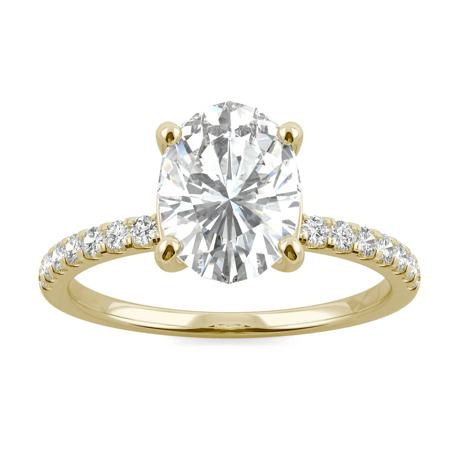 2.34 CTW DEW Oval Moissanite Side-Stone Engagement Ring in 14K Yellow Gold