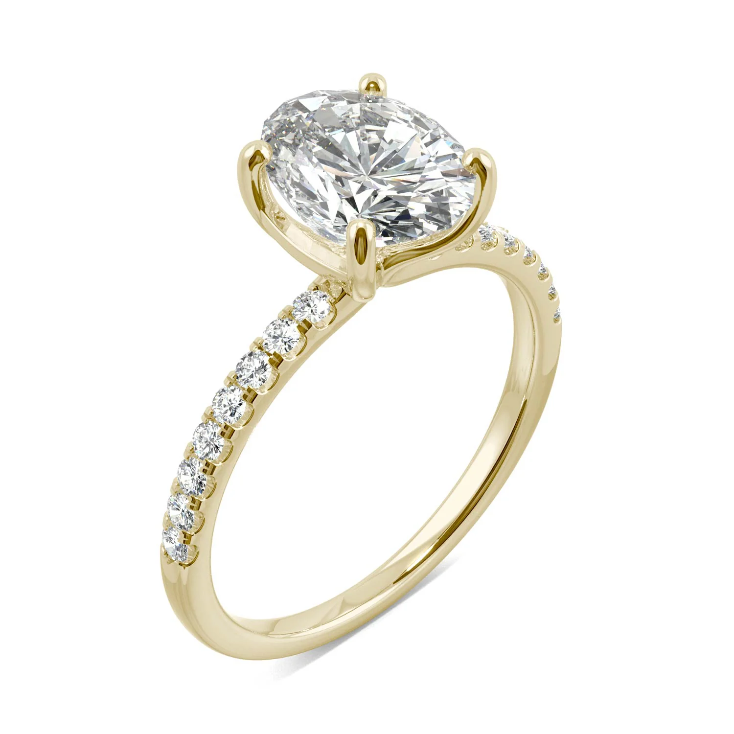 2.34 CTW DEW Oval Moissanite Side-Stone Engagement Ring in 14K Yellow Gold - Image 2