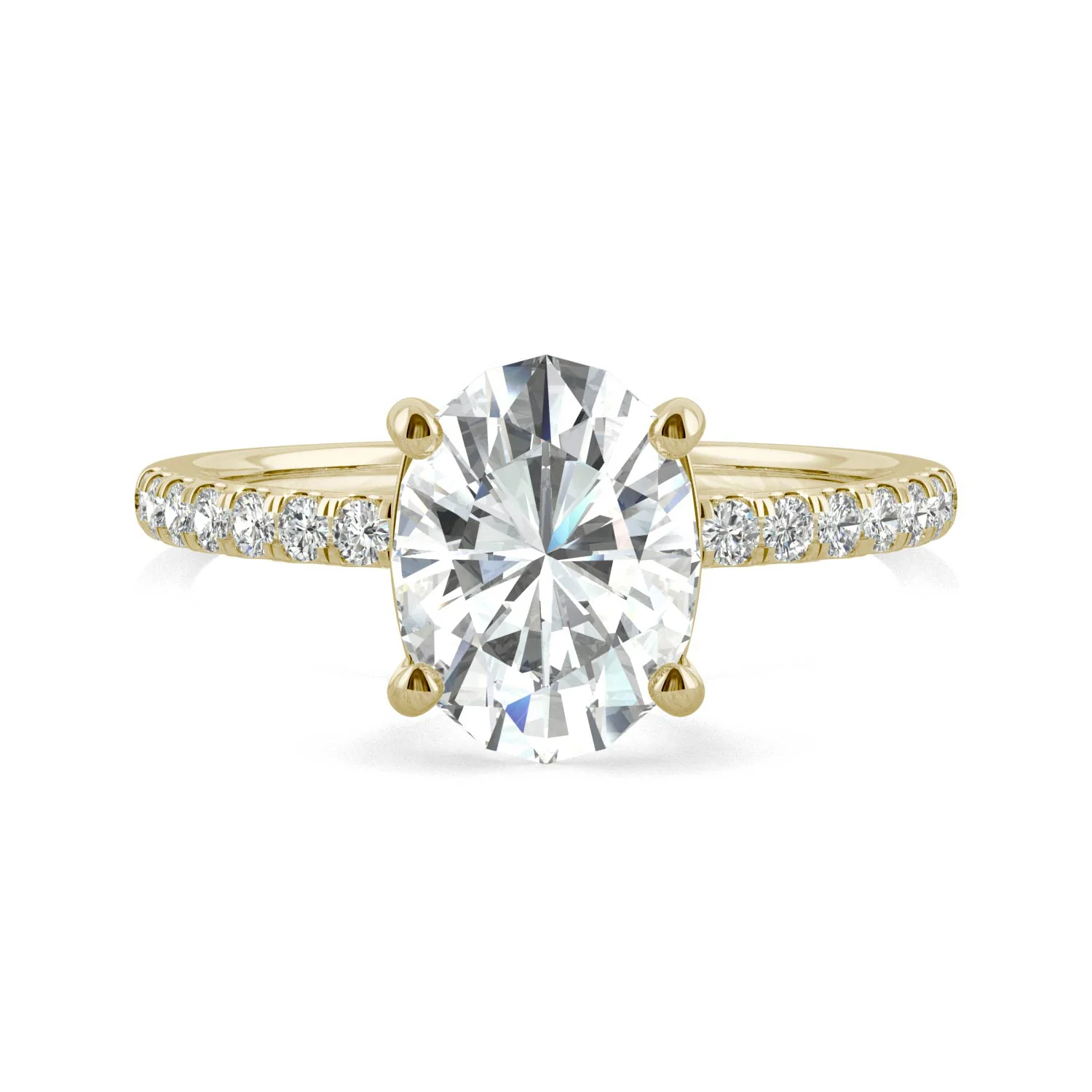 2.34 CTW DEW Oval Moissanite Side-Stone Engagement Ring in 14K Yellow Gold - Image 4