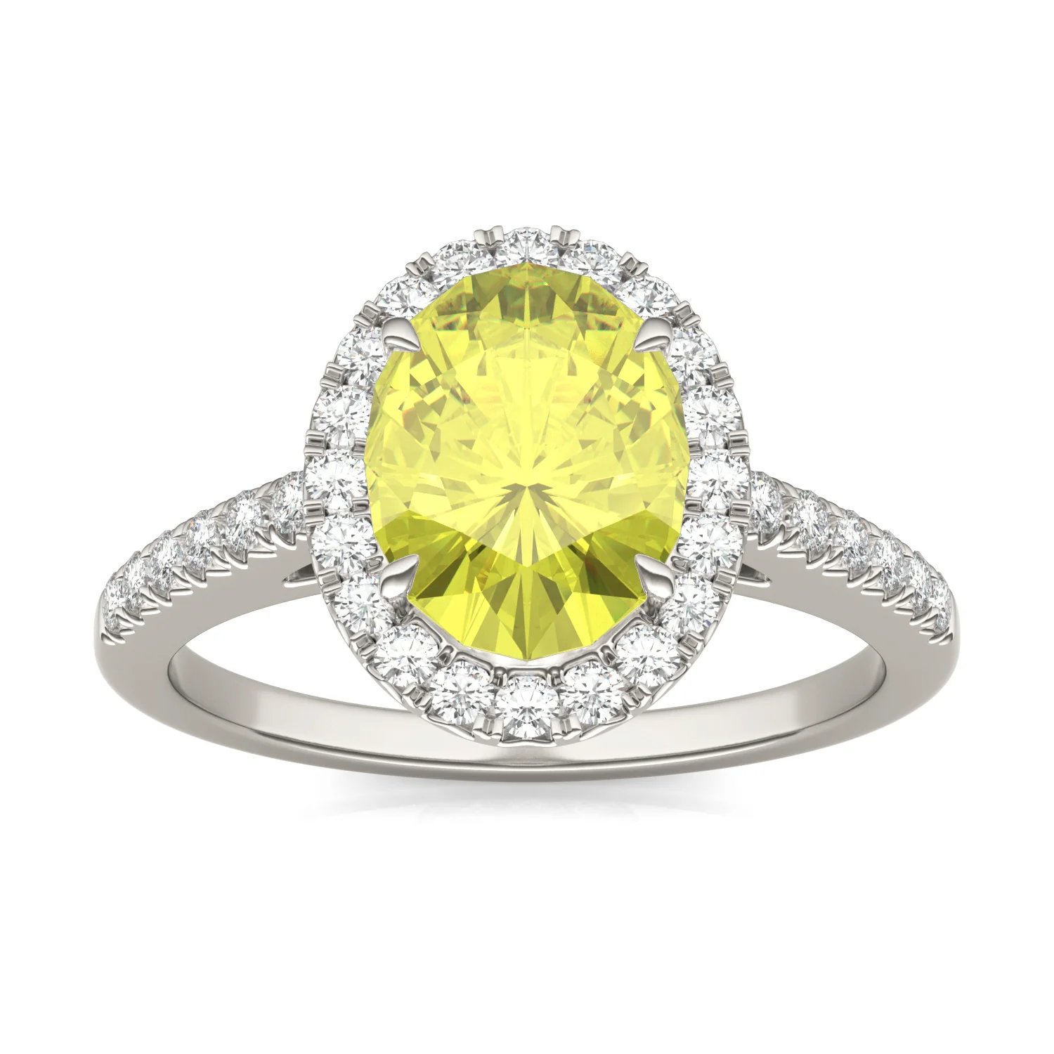 2.38 CTW DEW Oval Yellow Moissanite Halo Engagement Ring in 14K White Gold