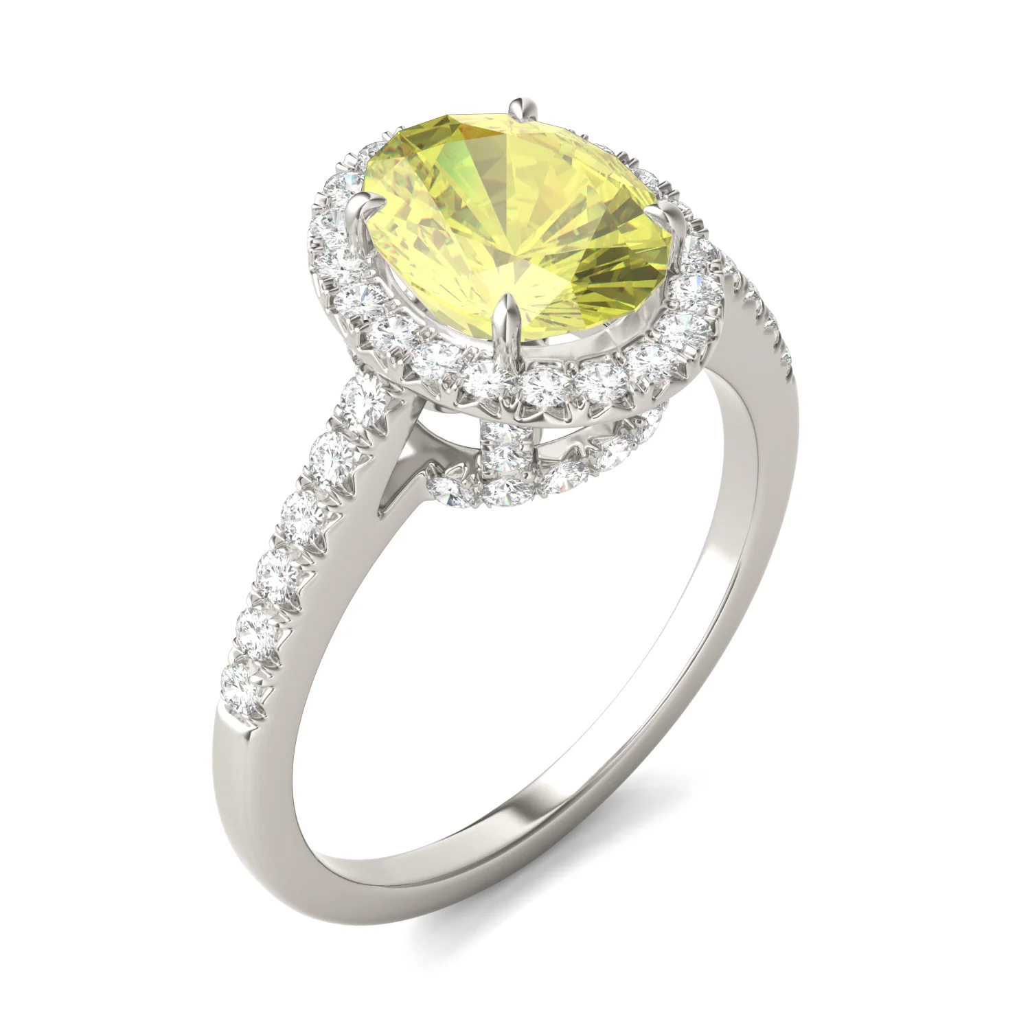 2.38 CTW DEW Oval Yellow Moissanite Halo Engagement Ring in 14K White Gold - Image 2