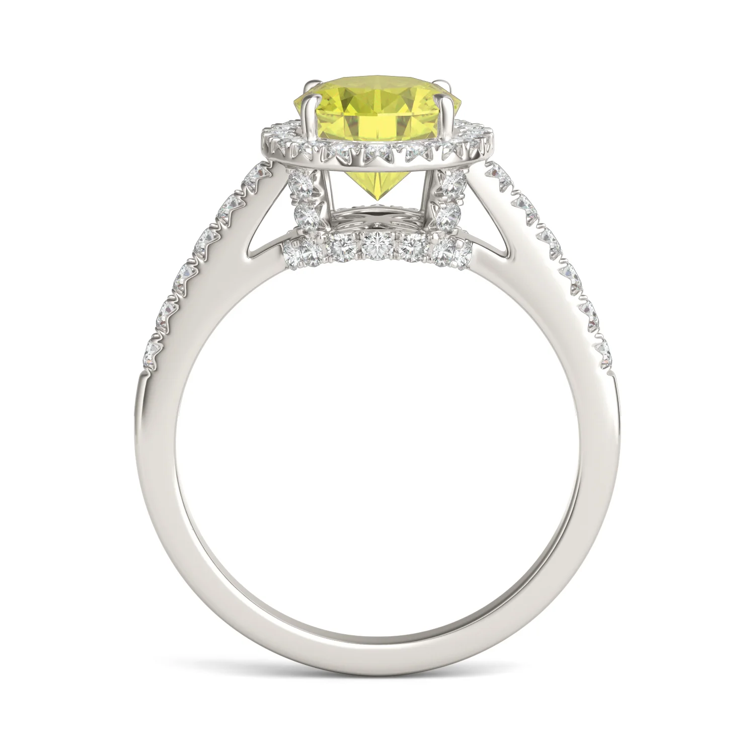 2.38 CTW DEW Oval Yellow Moissanite Halo Engagement Ring in 14K White Gold - Image 3