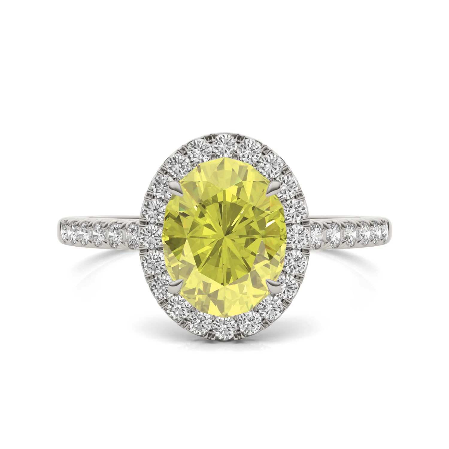 2.38 CTW DEW Oval Yellow Moissanite Halo Engagement Ring in 14K White Gold - Image 4