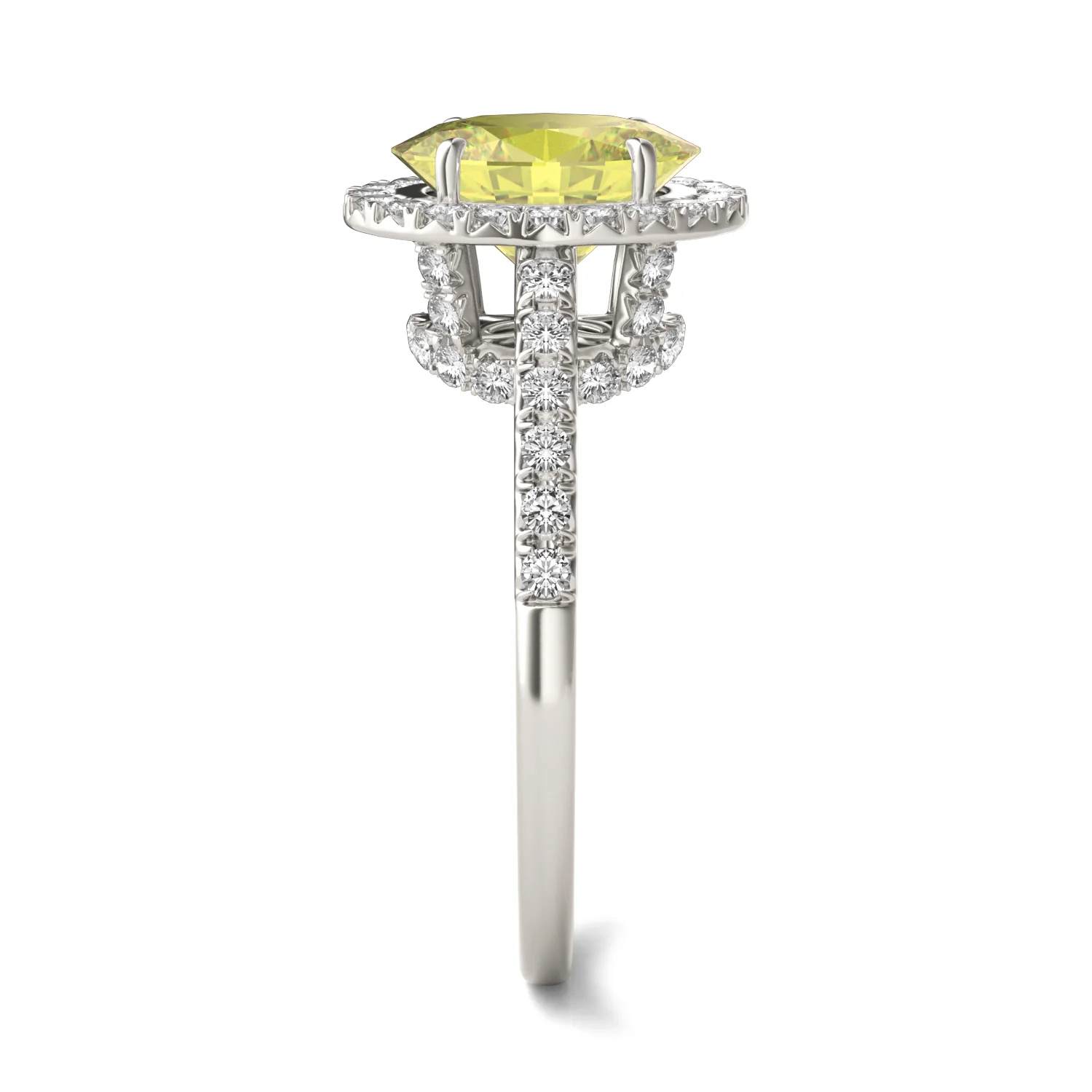 2.38 CTW DEW Oval Yellow Moissanite Halo Engagement Ring in 14K White Gold - Image 5