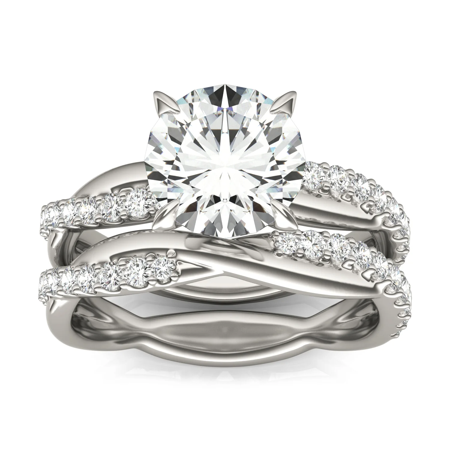 2.39 CTW DEW Round Moissanite Twist Wedding Set in 14K White Gold