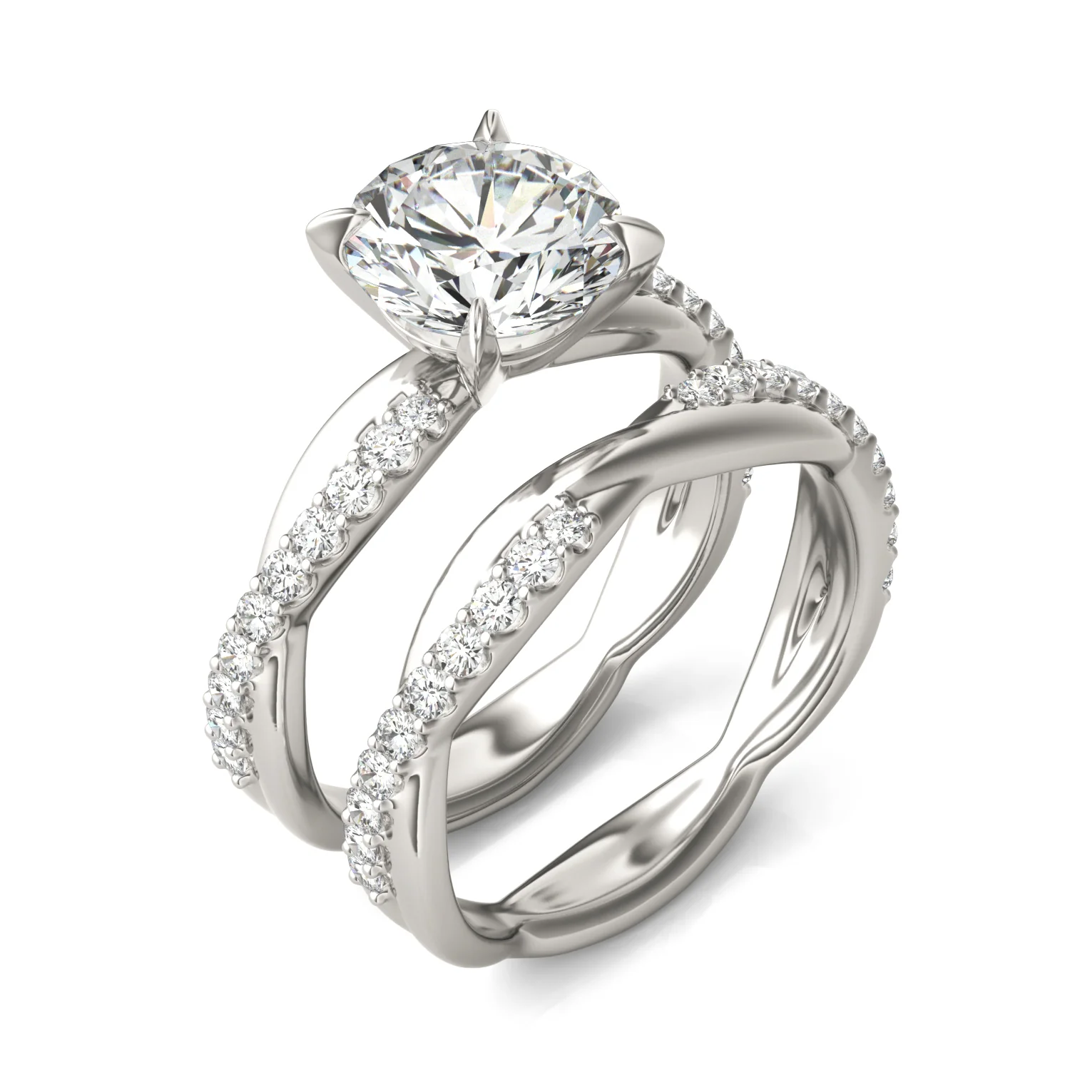 2.39 CTW DEW Round Moissanite Twist Wedding Set in 14K White Gold - Image 2