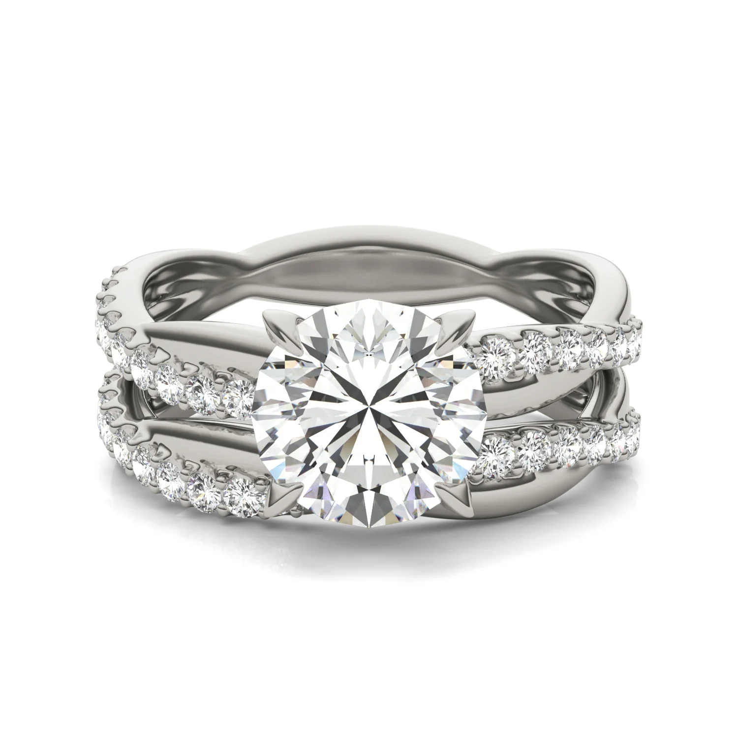 2.39 CTW DEW Round Moissanite Twist Wedding Set in 14K White Gold - Image 4